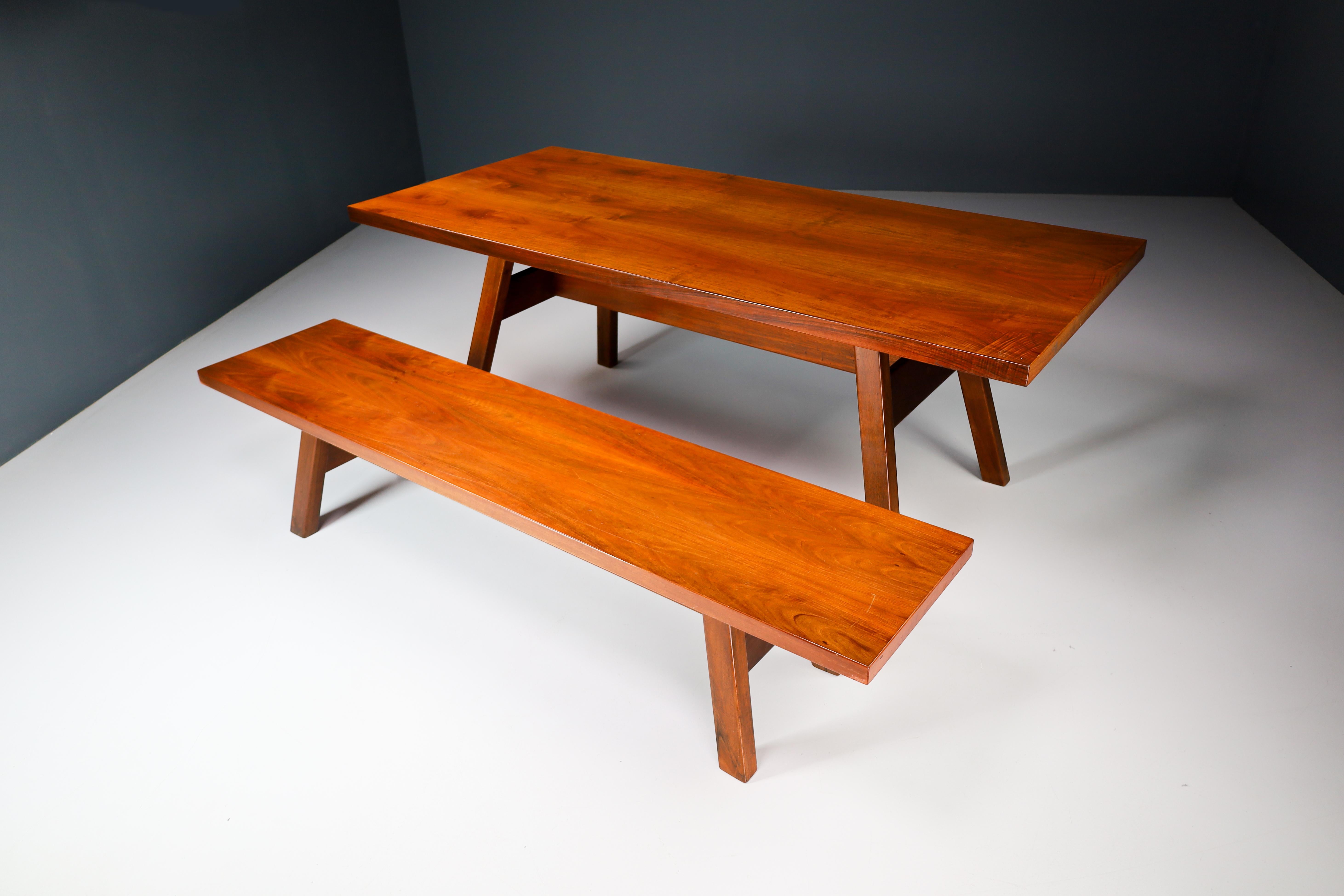 Mid-Century Modern Giovanni Michelucci for Poltronova, 'Torbecchia' Table and Bench in Walnut. For Sale