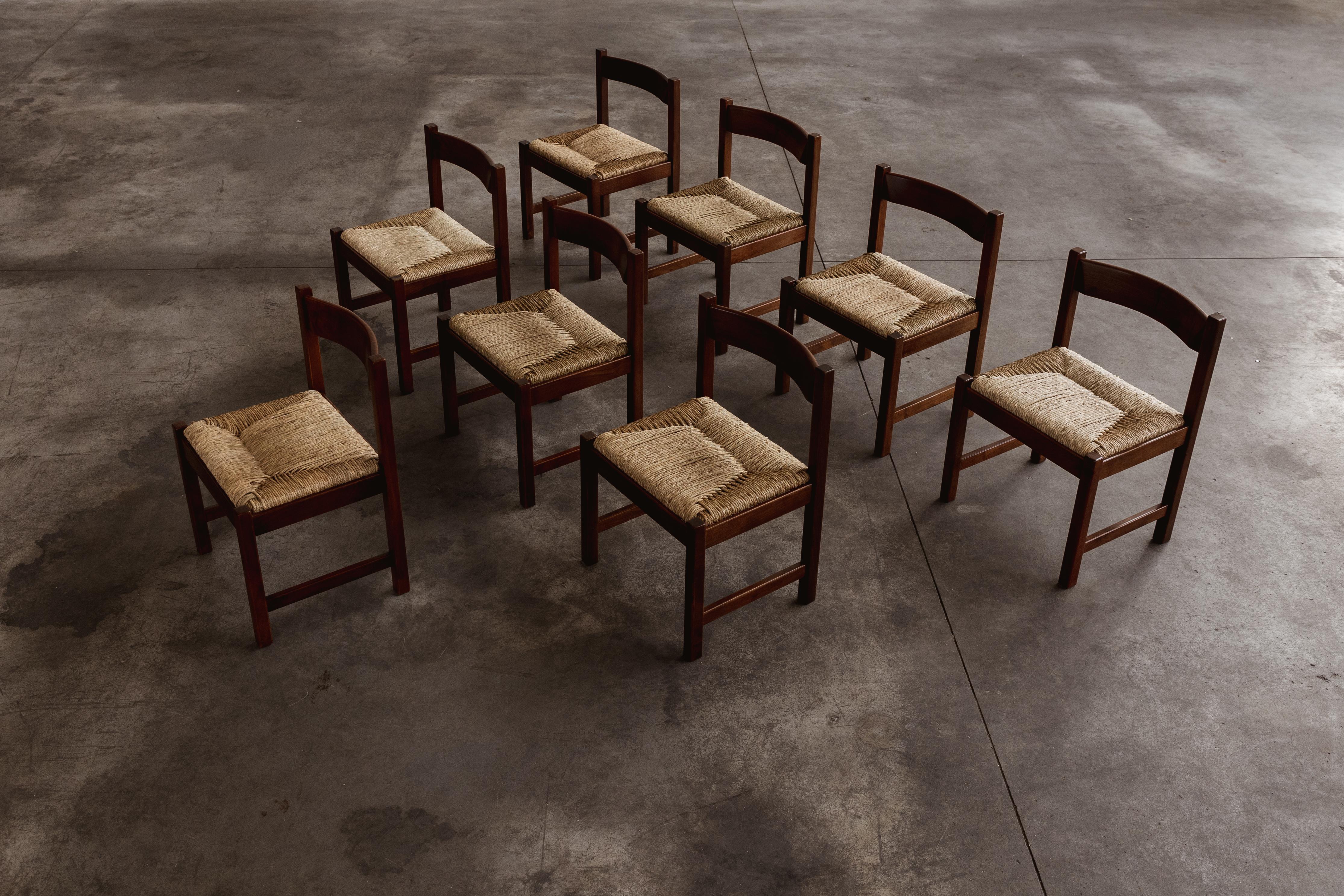 Straw Giovanni Michelucci “Torbecchia” Dining Chairs for Poltronova, 1964, Set of 8 For Sale