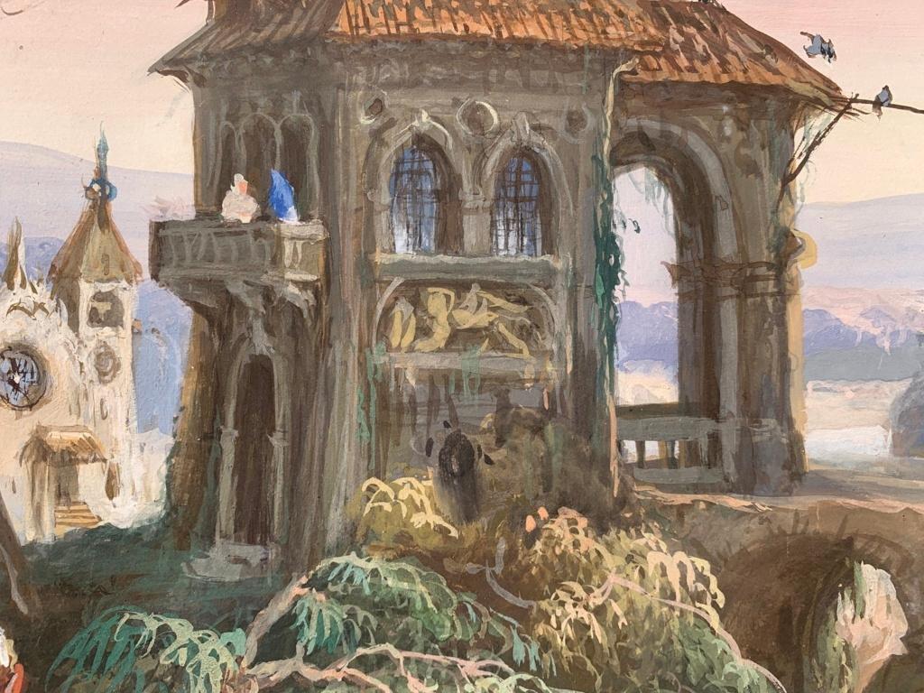 Pair of 19th century Italian ruins paintings - Landscapes - Tempera Migliara For Sale 2