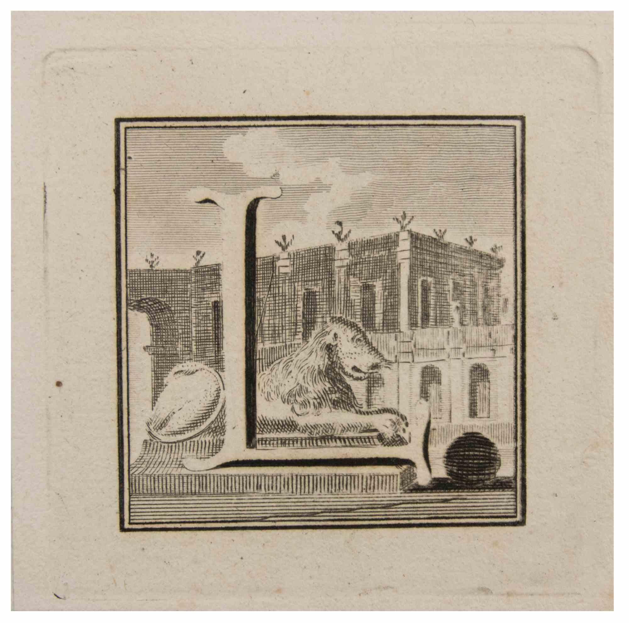 Antigüedades de Herculano - Letra del alfabeto L, de la serie "Antigüedades de Herculano", es un aguafuerte original sobre papel realizado por Giovanni Mignani en el siglo XVIII.

Buenas condiciones, salvo algunos borrones debidos al tiempo.

El
