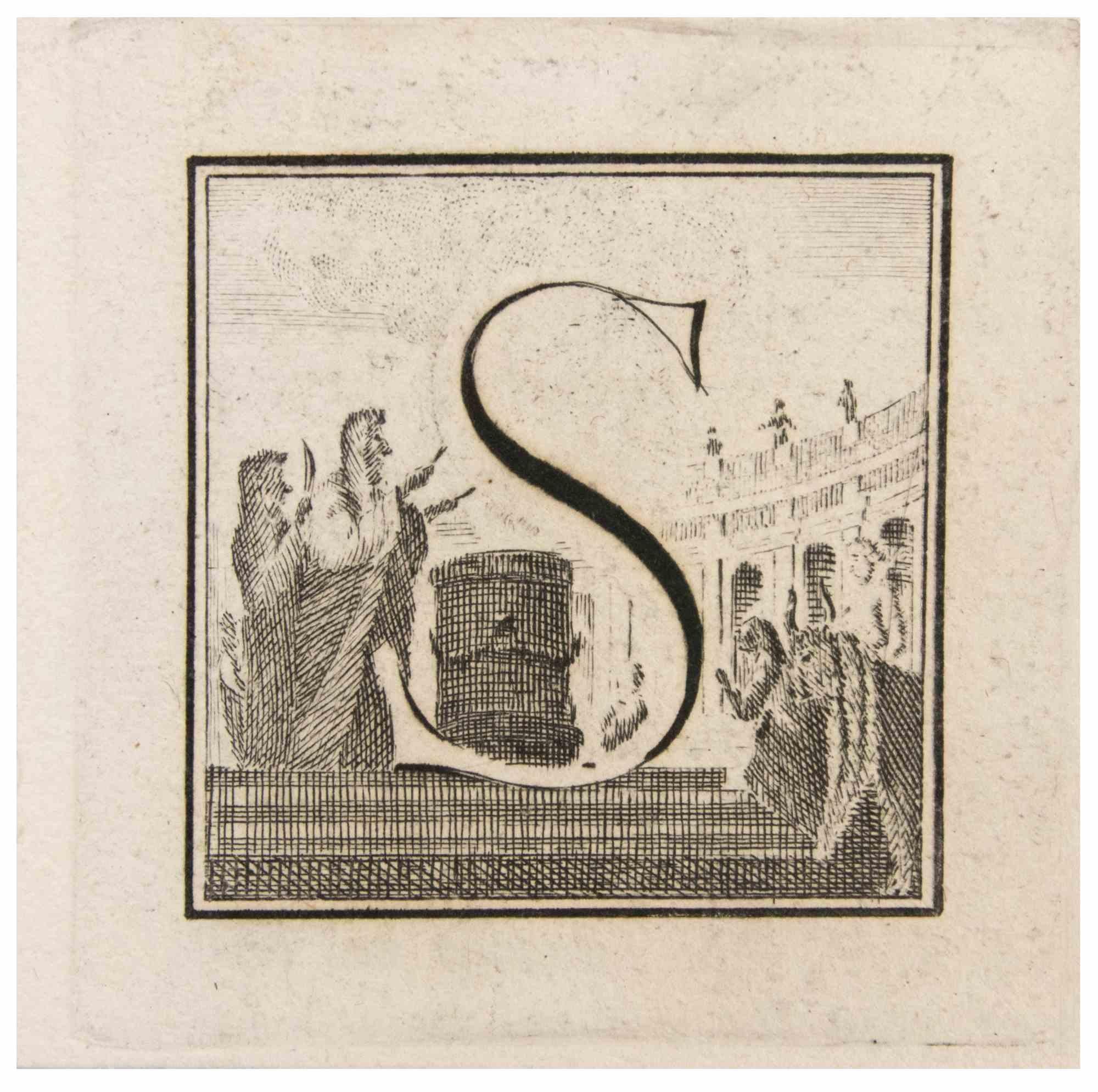 Antigüedades de Herculano - Letra del alfabeto S, de la serie "Antigüedades de Herculano", es un aguafuerte sobre papel realizado por Giovanni Mignani en el siglo XVIII.

Buenas condiciones, salvo algunos borrones debidos al tiempo.

El grabado