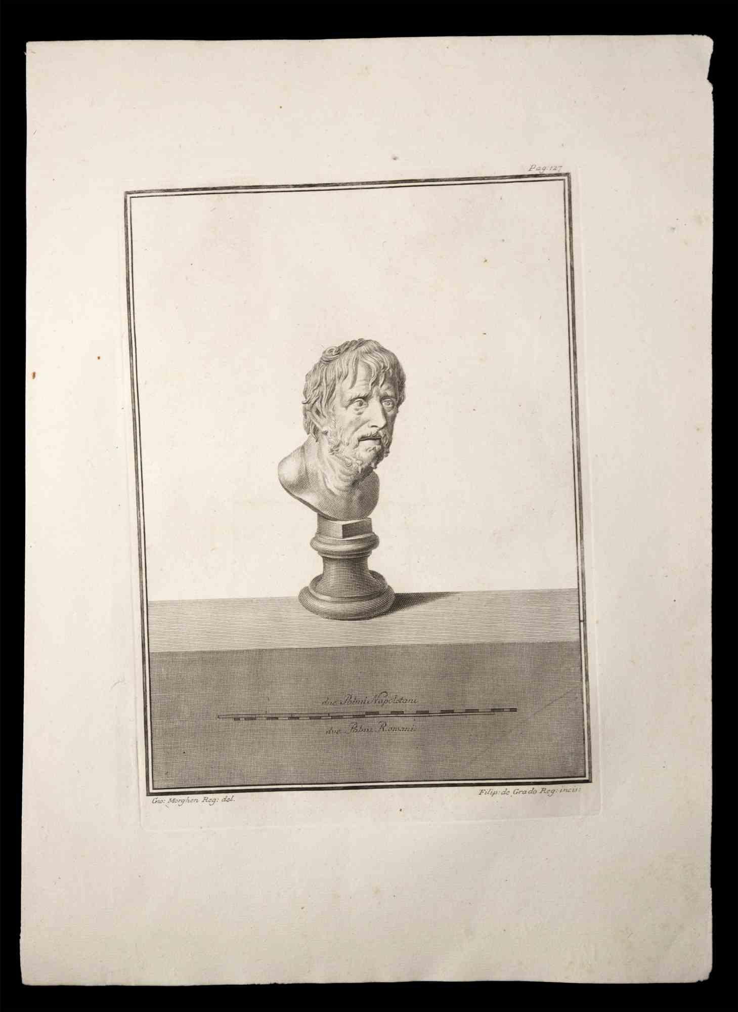 Ancient Roman Bust - Original Etching by Giovanni Morghen - 18th Century