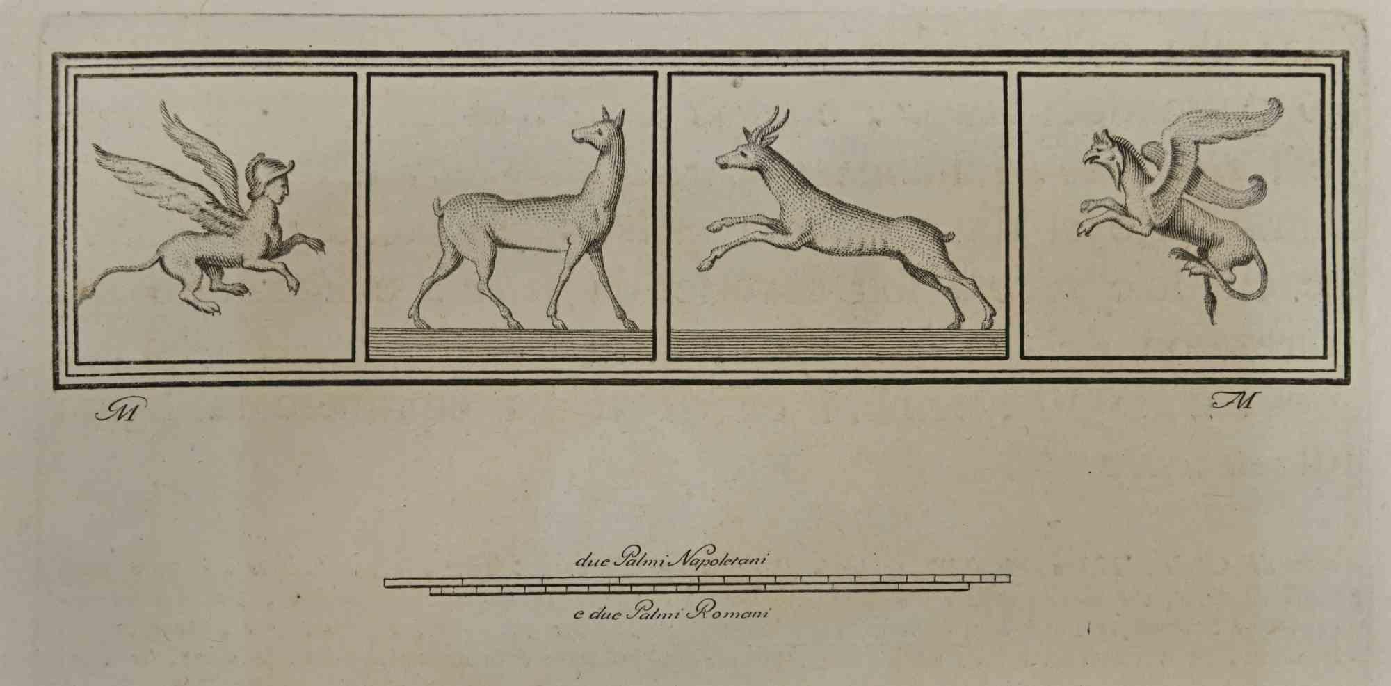 Tier- und Griphons-Radierung – Radierung Giovanni Morghen – 18. Jahrhundert