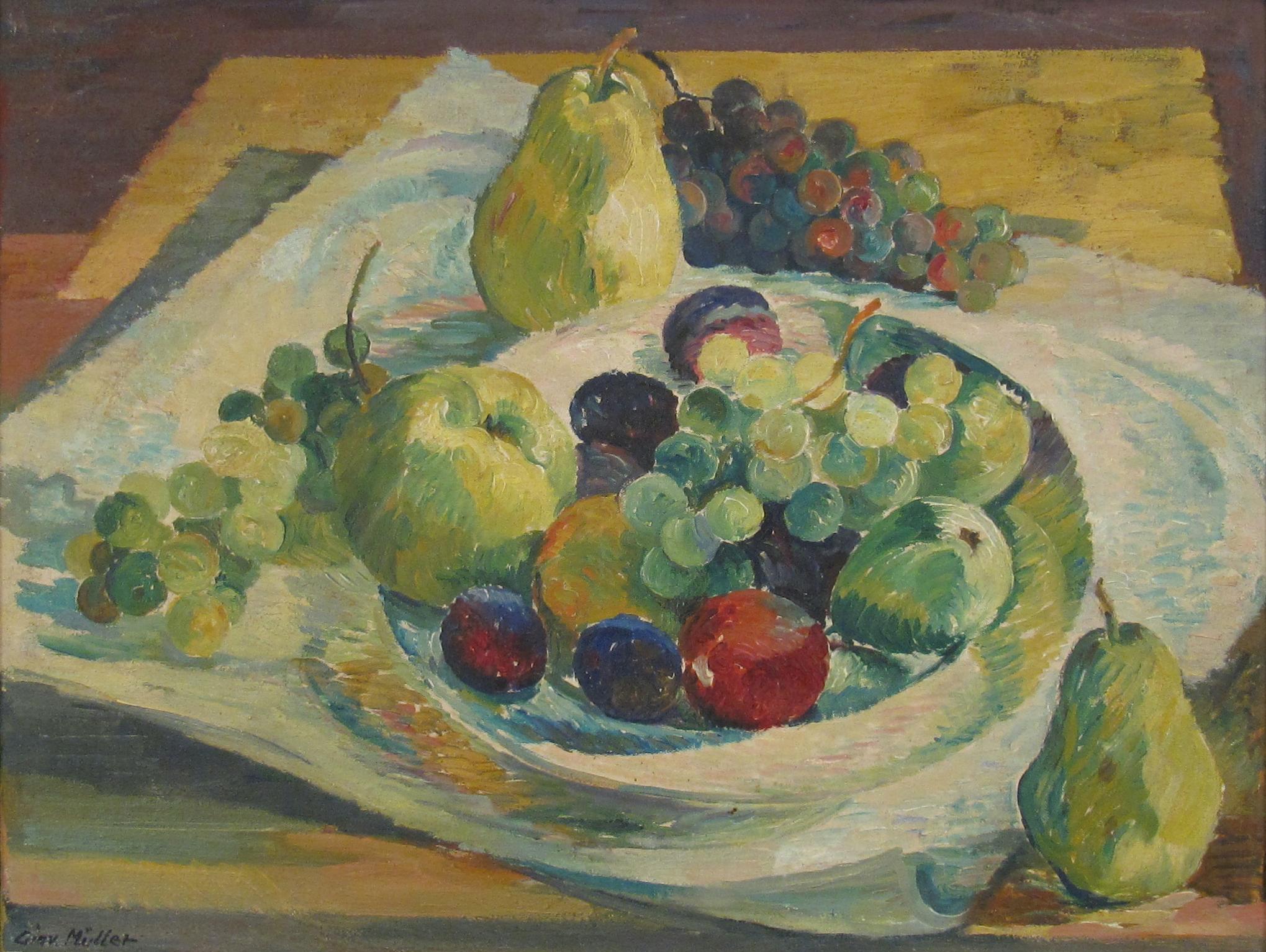 Nature morte de fruits dans un bol - Post-impressionnisme Painting par Giovanni Müller
