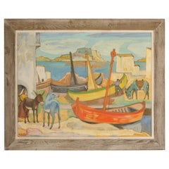 Giovanni Müller (Swiss, b. 1890 - d. 1970) "Italian Fisherhafen" painting.