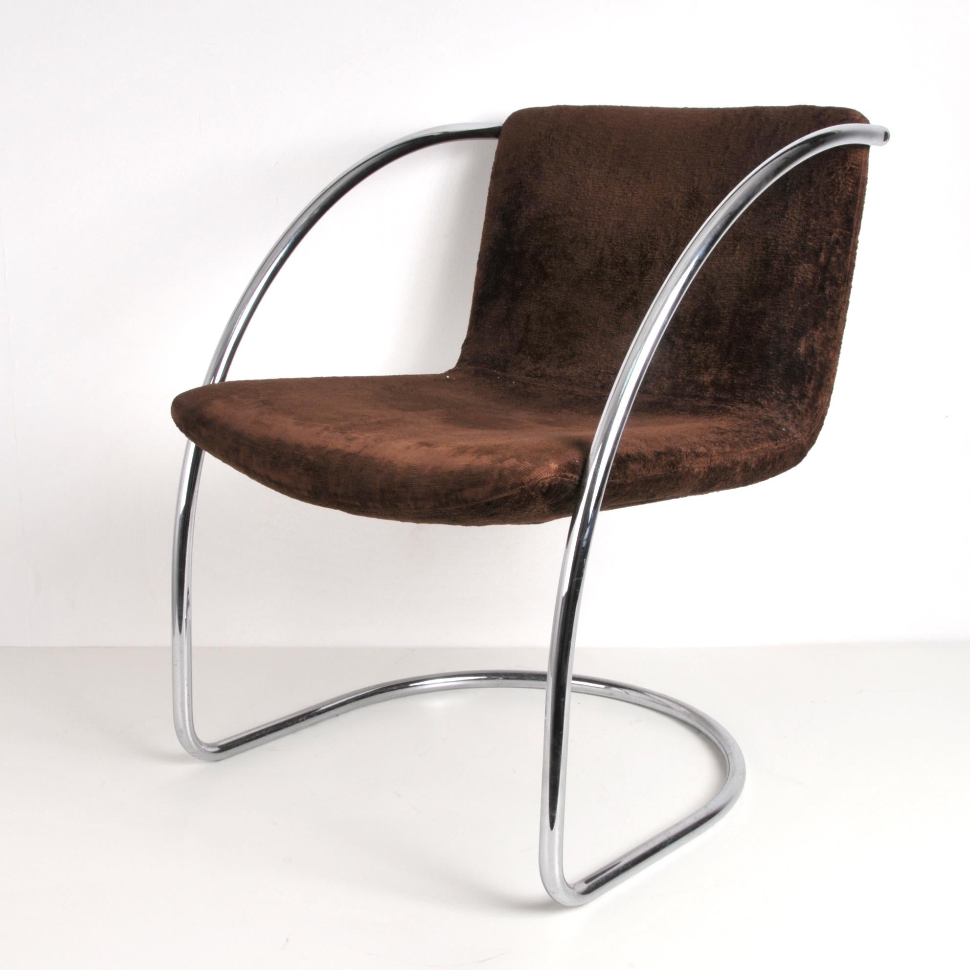 Mid-Century Modern Giovanni Offredi Brown Fabric and Steel 