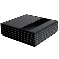 Retro Giovanni Offredi for Saporiti Coffee Table in Black Lacquered Ash and Metal