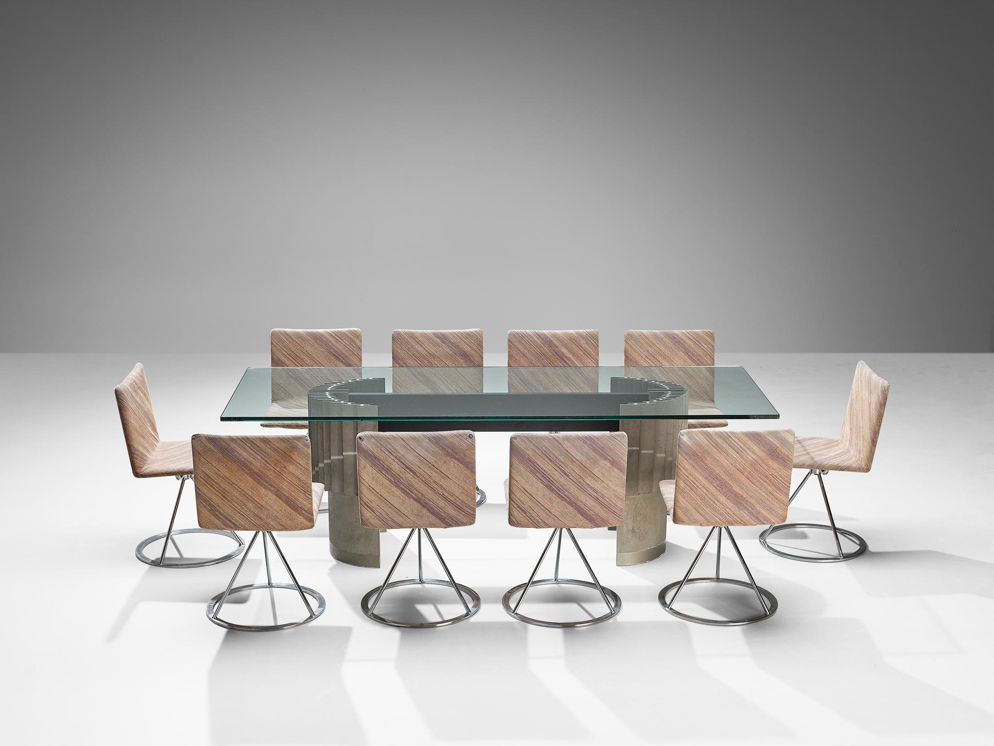 Aluminum Giovanni Offredi Dining Table with Salvati & Tresoldi 'Dania' Chairs  For Sale