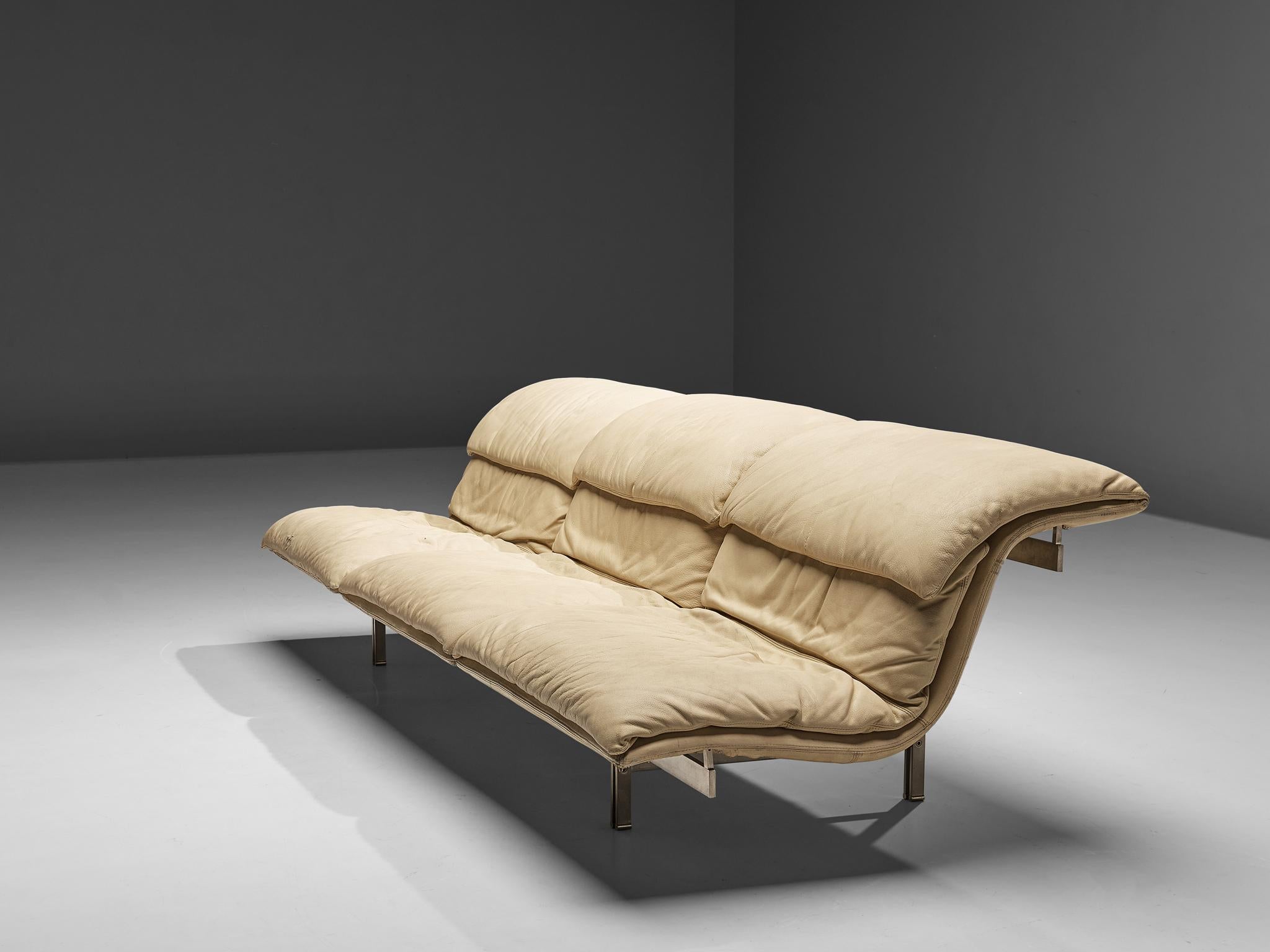 Post-Modern Giovanni Offredi for Saporit 'Wave' Sofa in Beige Leather 
