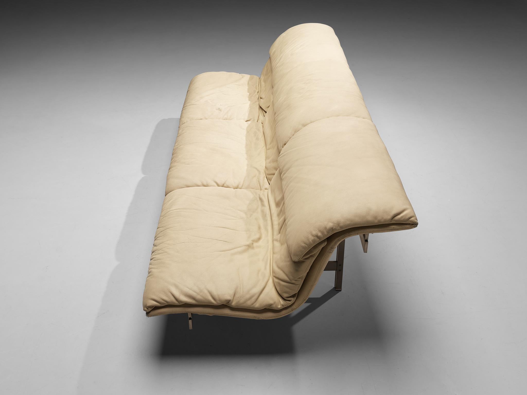 Steel Giovanni Offredi for Saporit 'Wave' Sofa in Beige Leather 