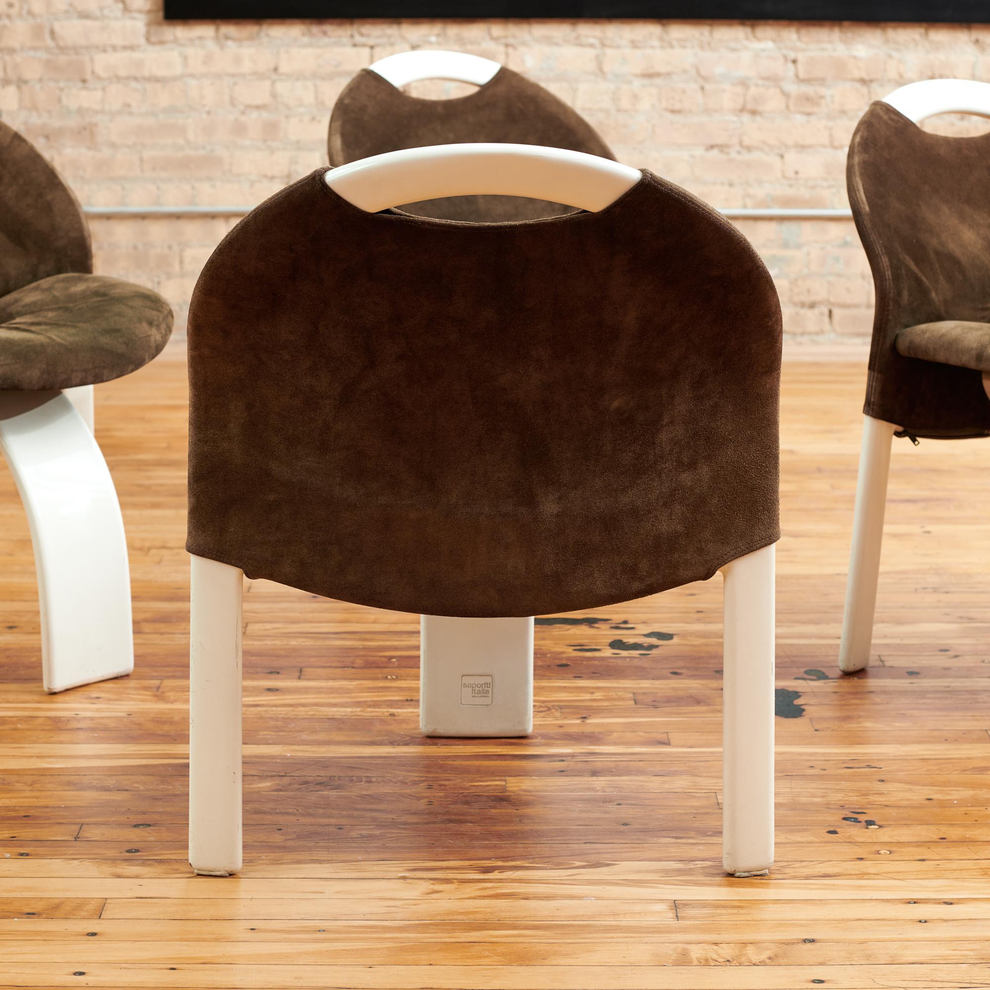 Late 20th Century Giovanni Offredi for Saporiti 1970s Brown Velvet Dining Chairs Set of Four