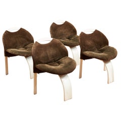 Giovanni Offredi for Saporiti 1970s Brown Velvet Dining Chairs Set of Four