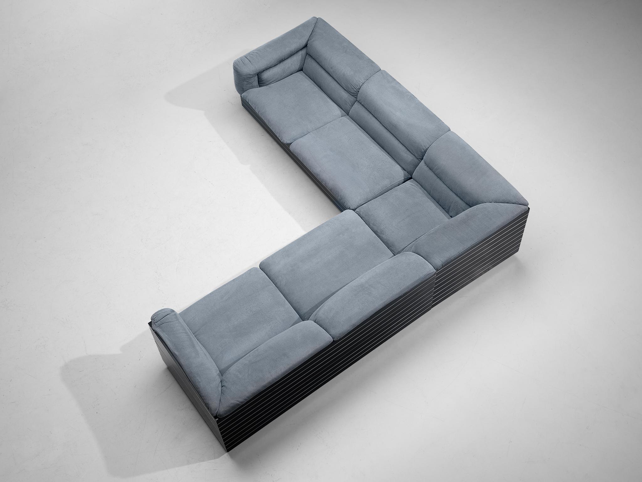 Mid-Century Modern Giovanni Offredi for Saporiti Corner Sofa in Light Blue Upholstery For Sale