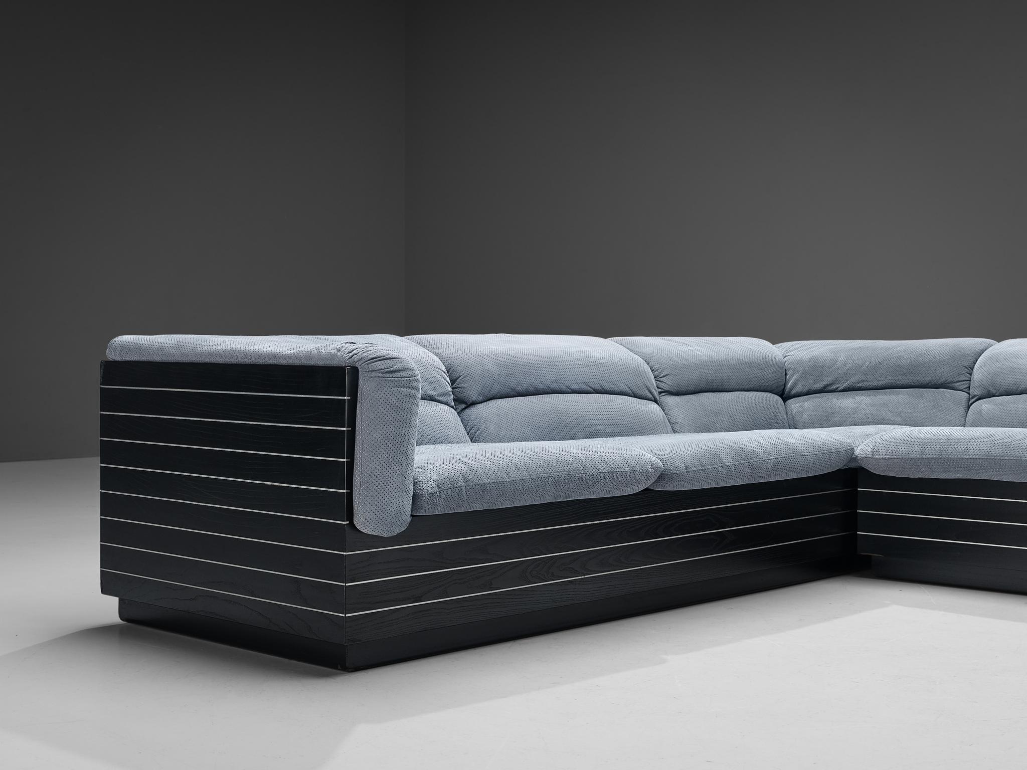 Metal Giovanni Offredi for Saporiti Corner Sofa in Light Blue Upholstery For Sale