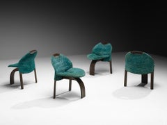 Giovanni Offredi for Saporiti Four 'Sail' Dining Chairs in Turquoise Velvet
