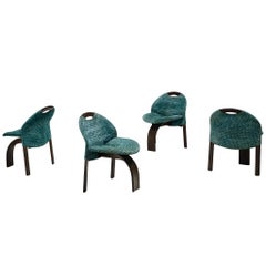 Giovanni Offredi for Saporiti Four 'Sail' Dining Chairs in Turquoise Velvet