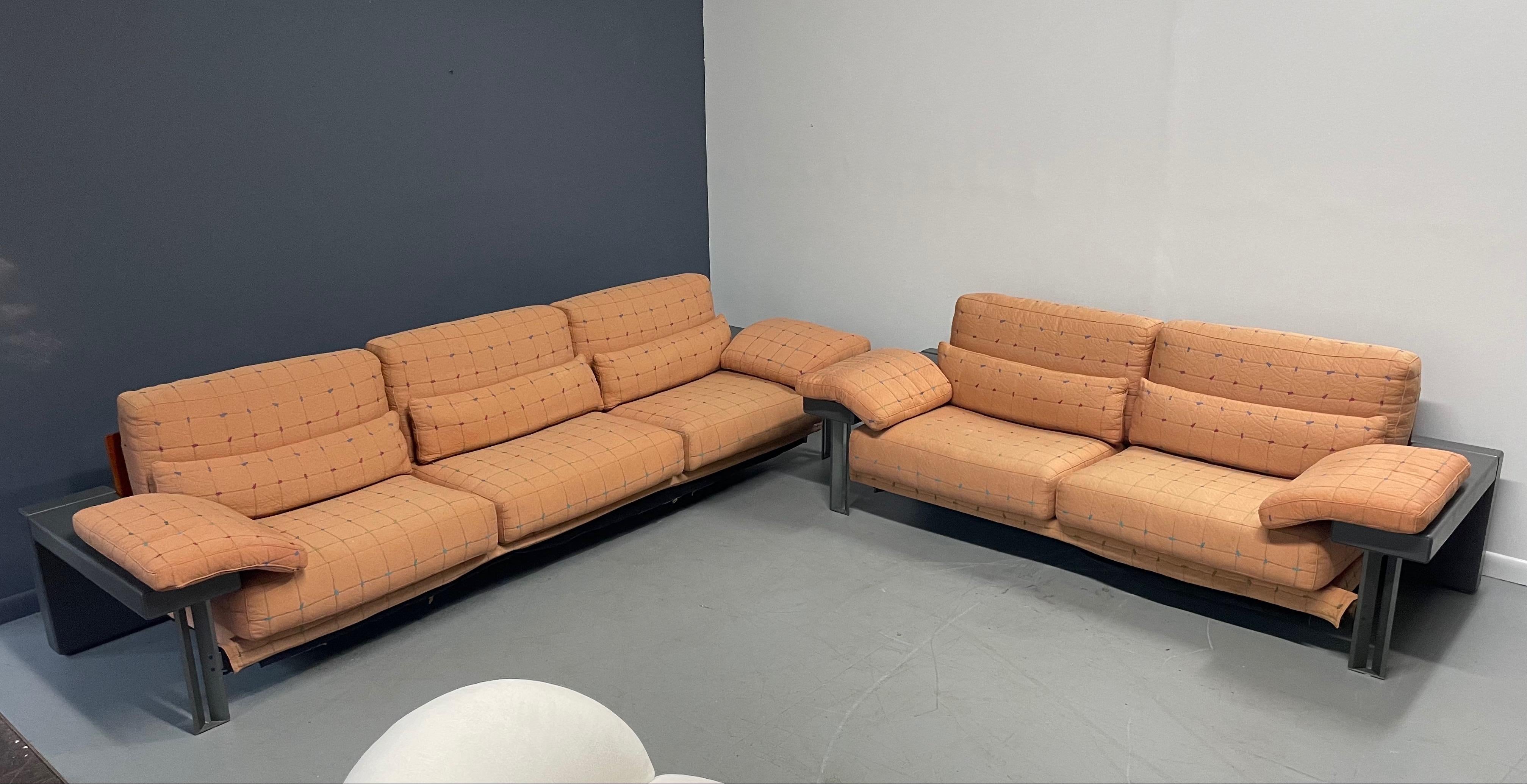 20th Century Giovanni Offredi for Saporiti Postmodern Burl, Leather & Steel Sofa  For Sale