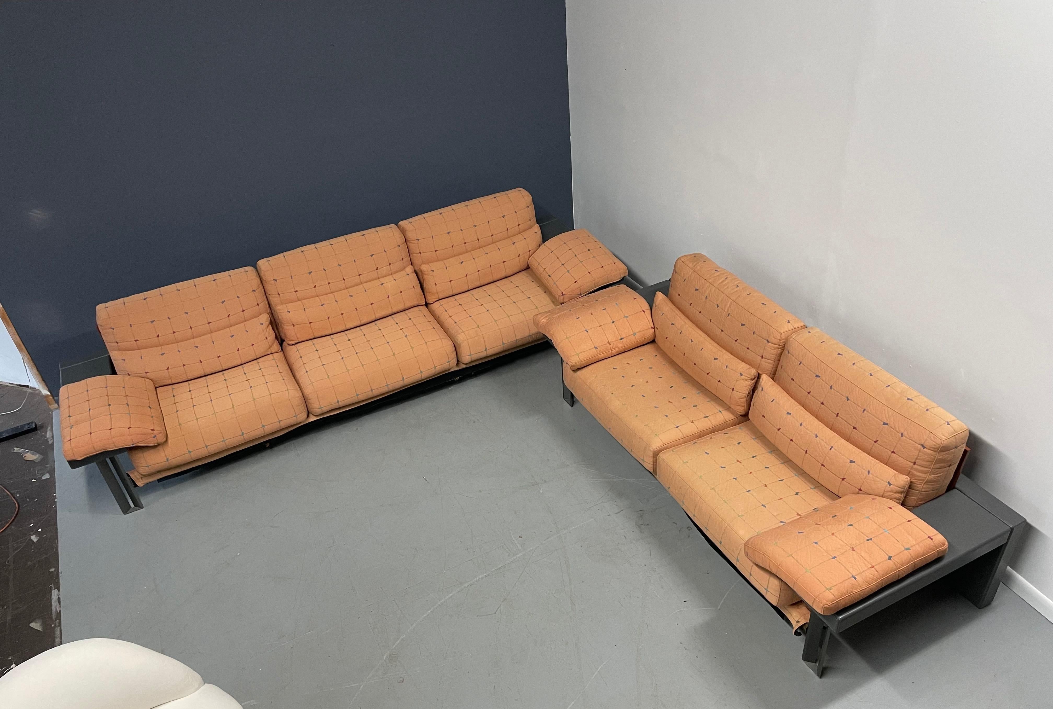Stainless Steel Giovanni Offredi for Saporiti Postmodern Burl, Leather & Steel Sofa  For Sale