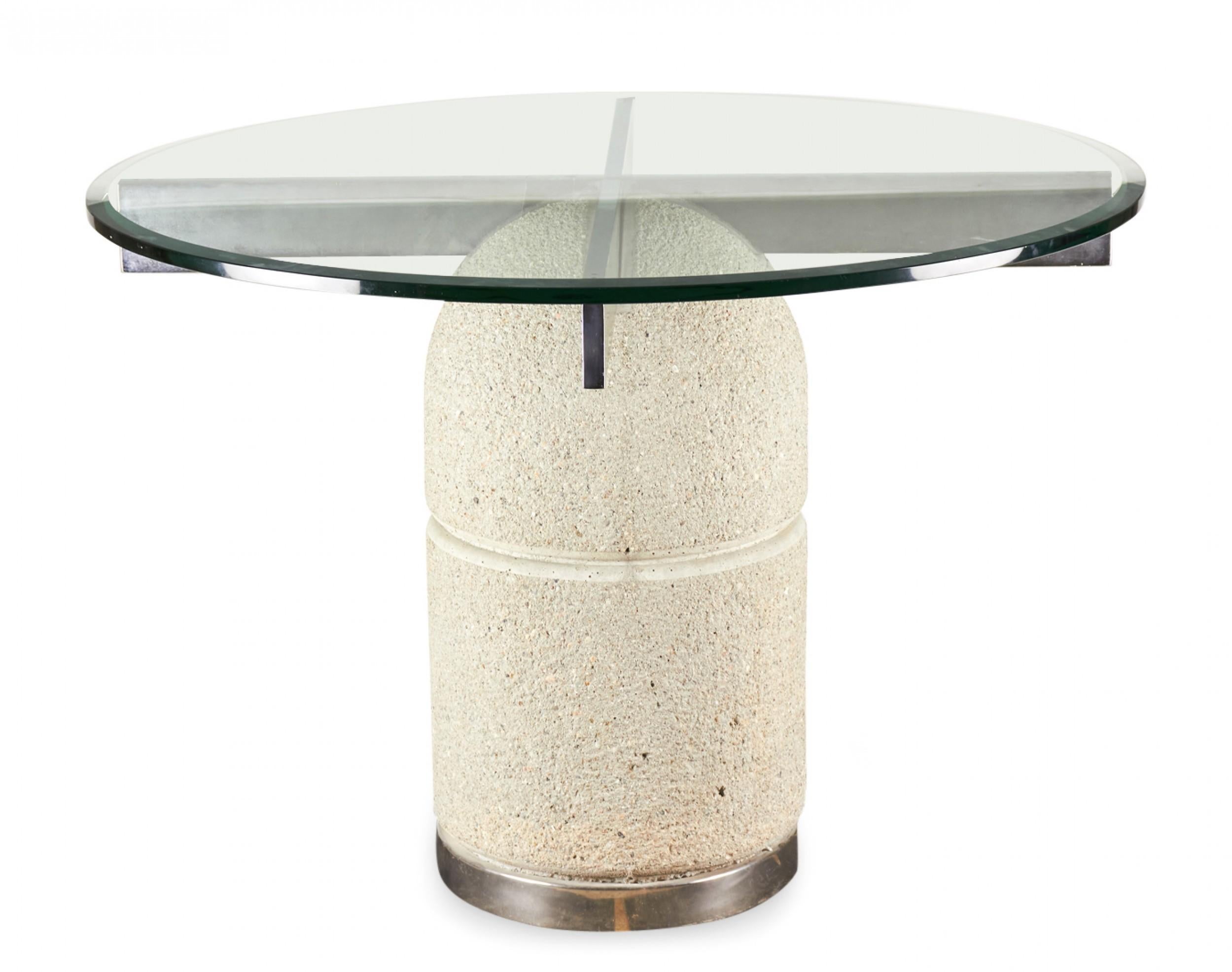 Post-Modern Giovanni Offredi for Saporiti Italian Texture Concrete and Glass Dining Table For Sale