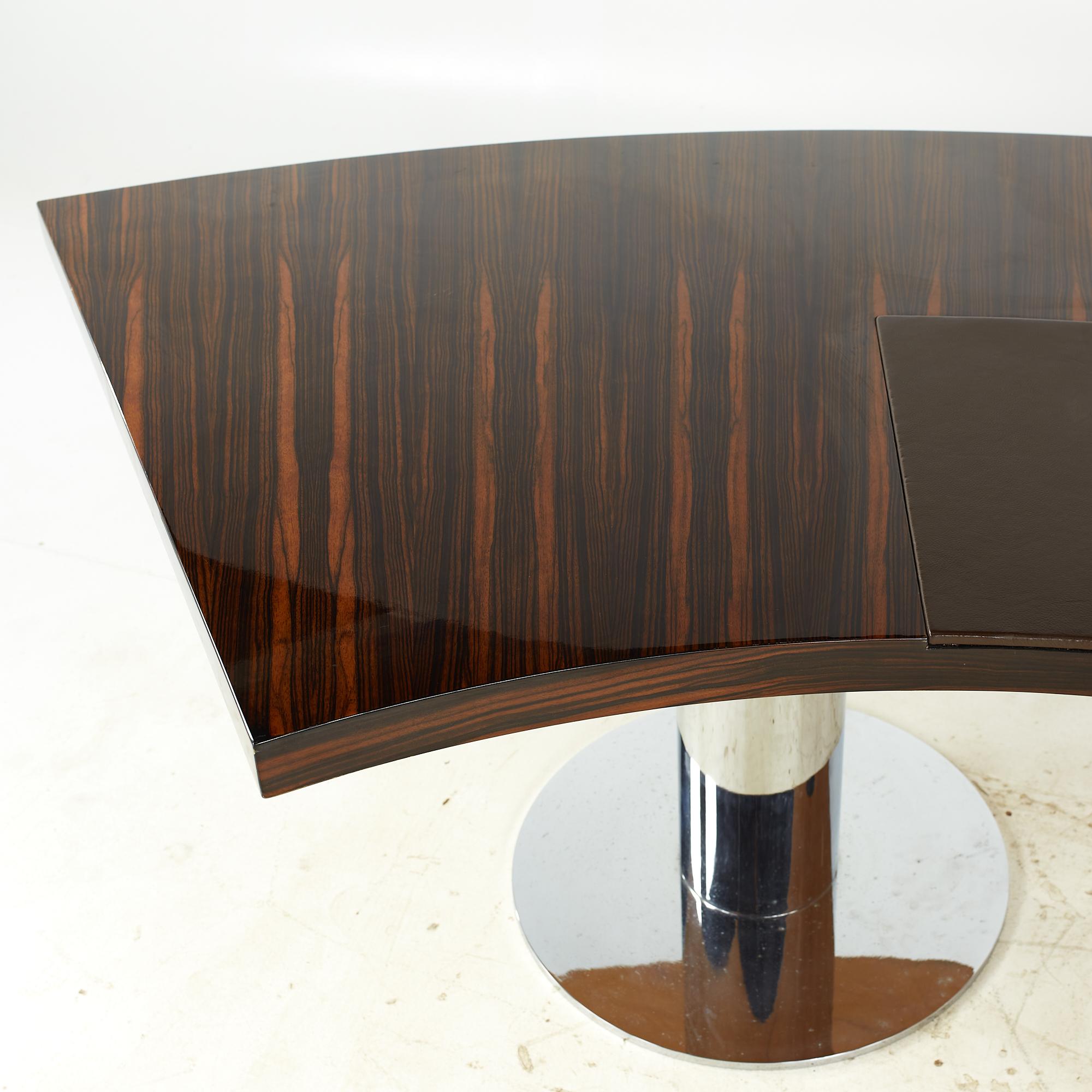 Giovanni Offredi for Saporiti Mid Century Italian Rosewood Chrome Leather Desk For Sale 1