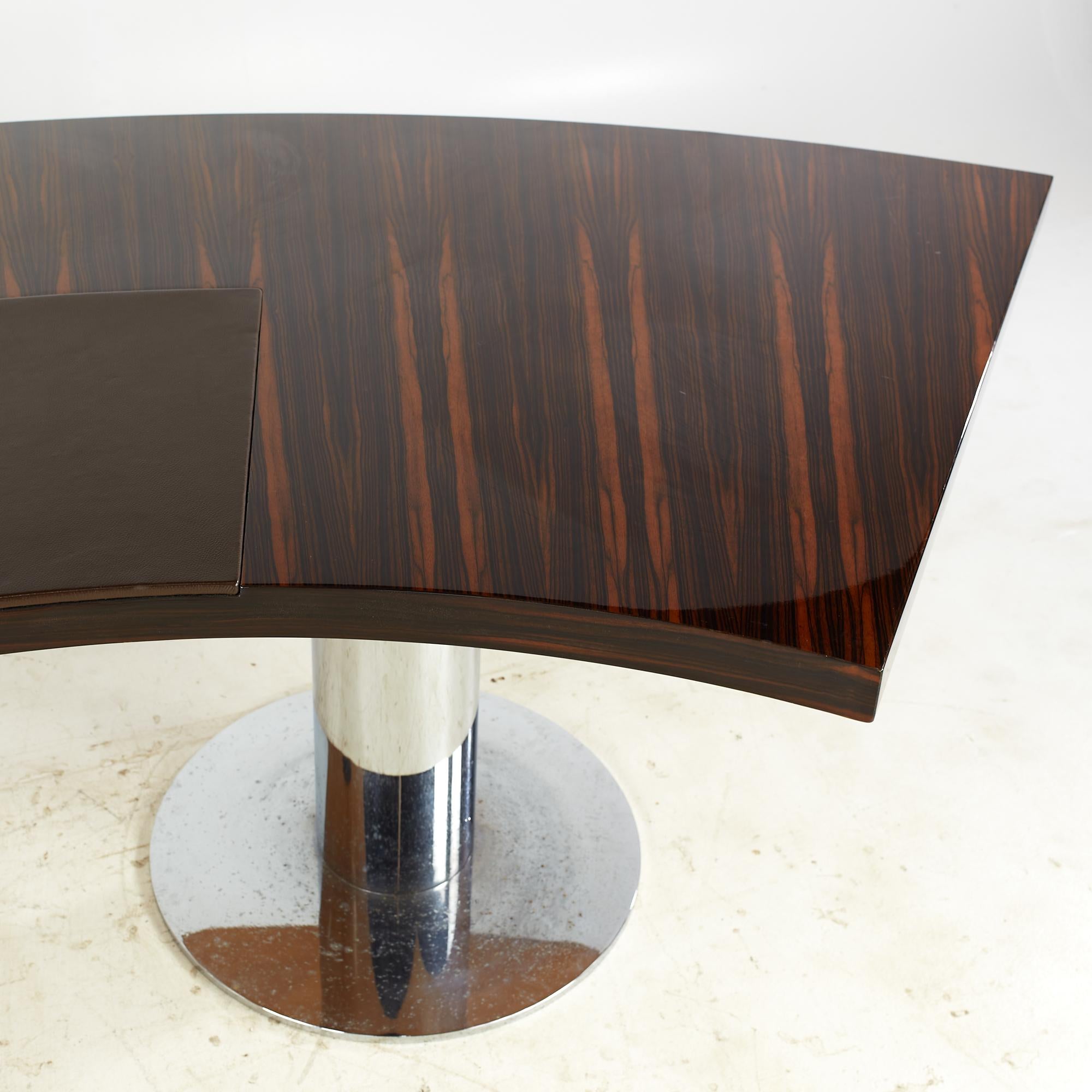 Giovanni Offredi for Saporiti Mid Century Italian Rosewood Chrome Leather Desk For Sale 3
