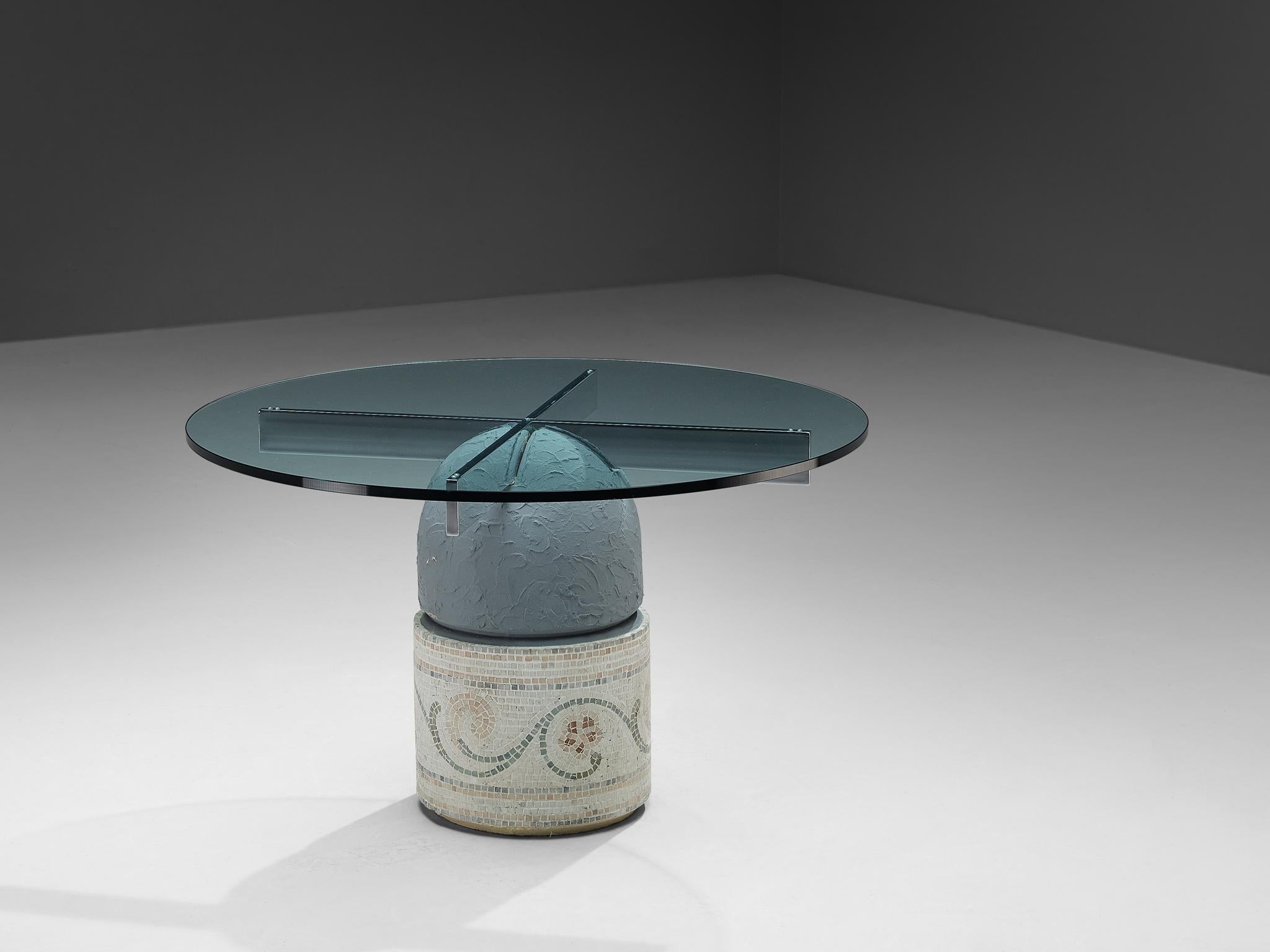 Post-Modern Giovanni Offredi for Saporiti 'Paracarro' Dining Table in Glass and Mosaic  For Sale