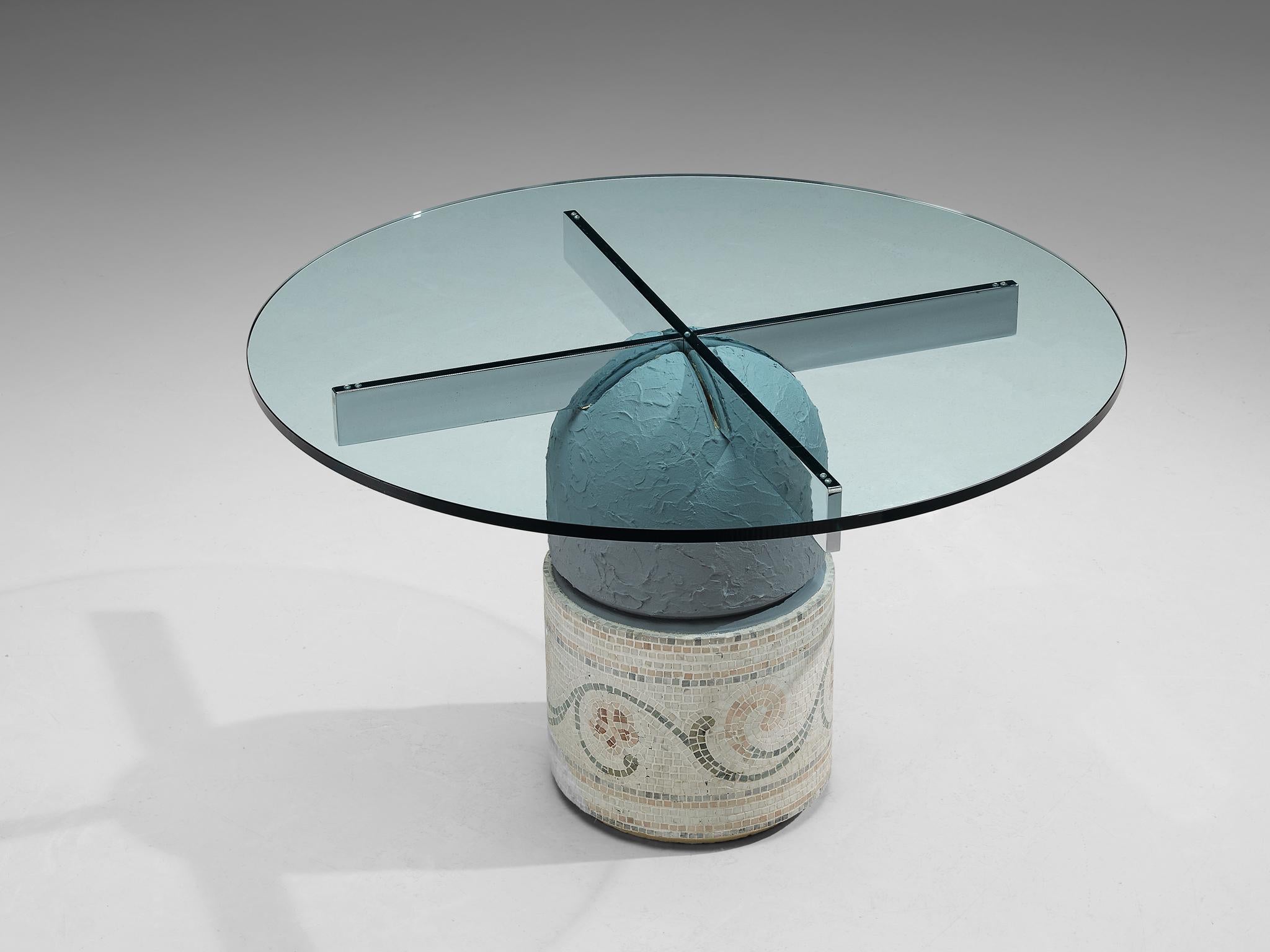 Giovanni Offredi für Saporiti 'Paracarro' Esstisch aus Glas und Mosaik  (Ende des 20. Jahrhunderts) im Angebot