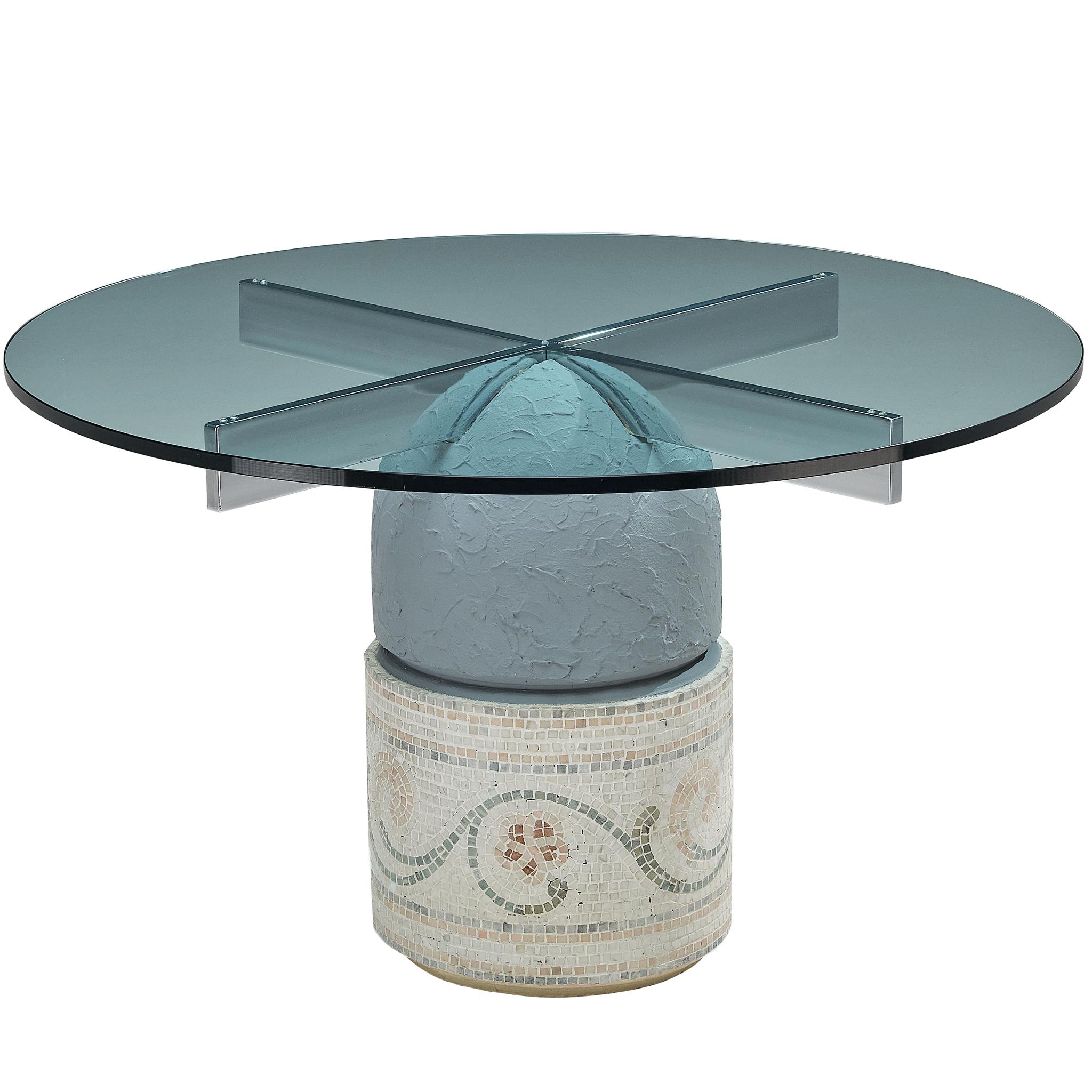 Giovanni Offredi for Saporiti 'Paracarro' Dining Table in Glass and Mosaic  For Sale