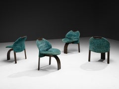 Giovanni Offredi for Saporiti Set of Four 'Sail' Dining Chairs in Blue Velvet