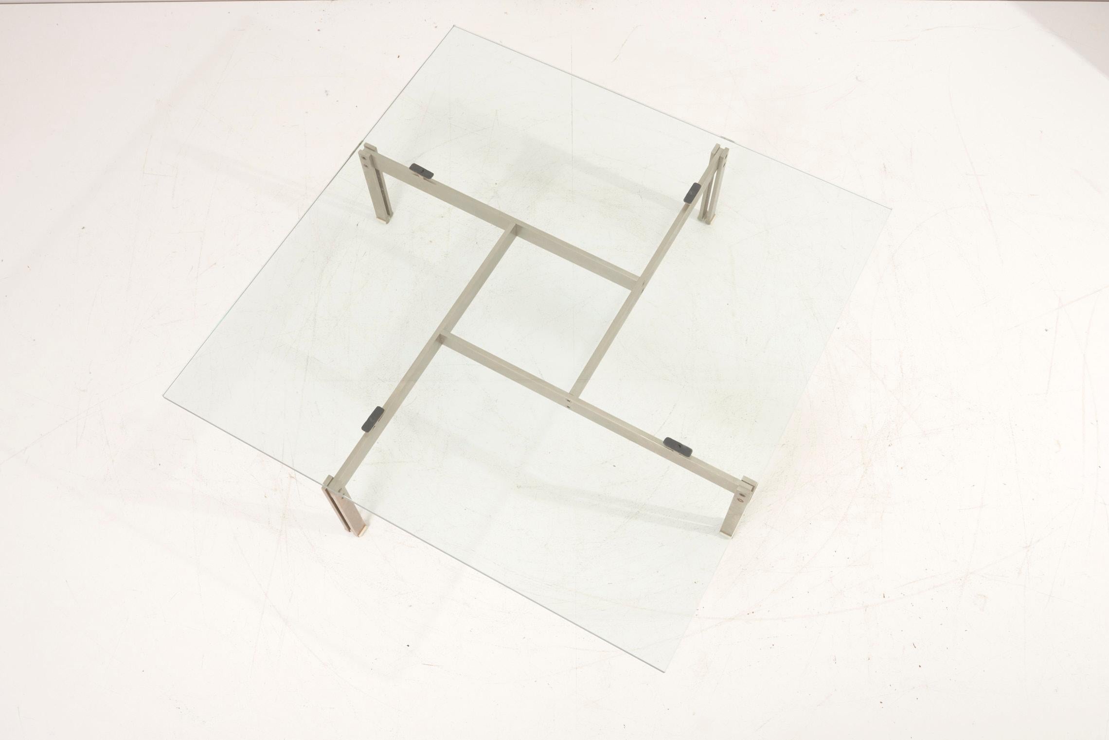 Stainless Steel Giovanni Offredi Glass Coffee Table for Saporiti, Italy 1970s