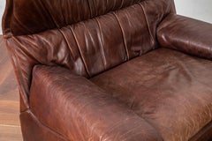 Giovanni Offredi Italian Cognac Leather Lounge Chair with Footstool for Saporiti