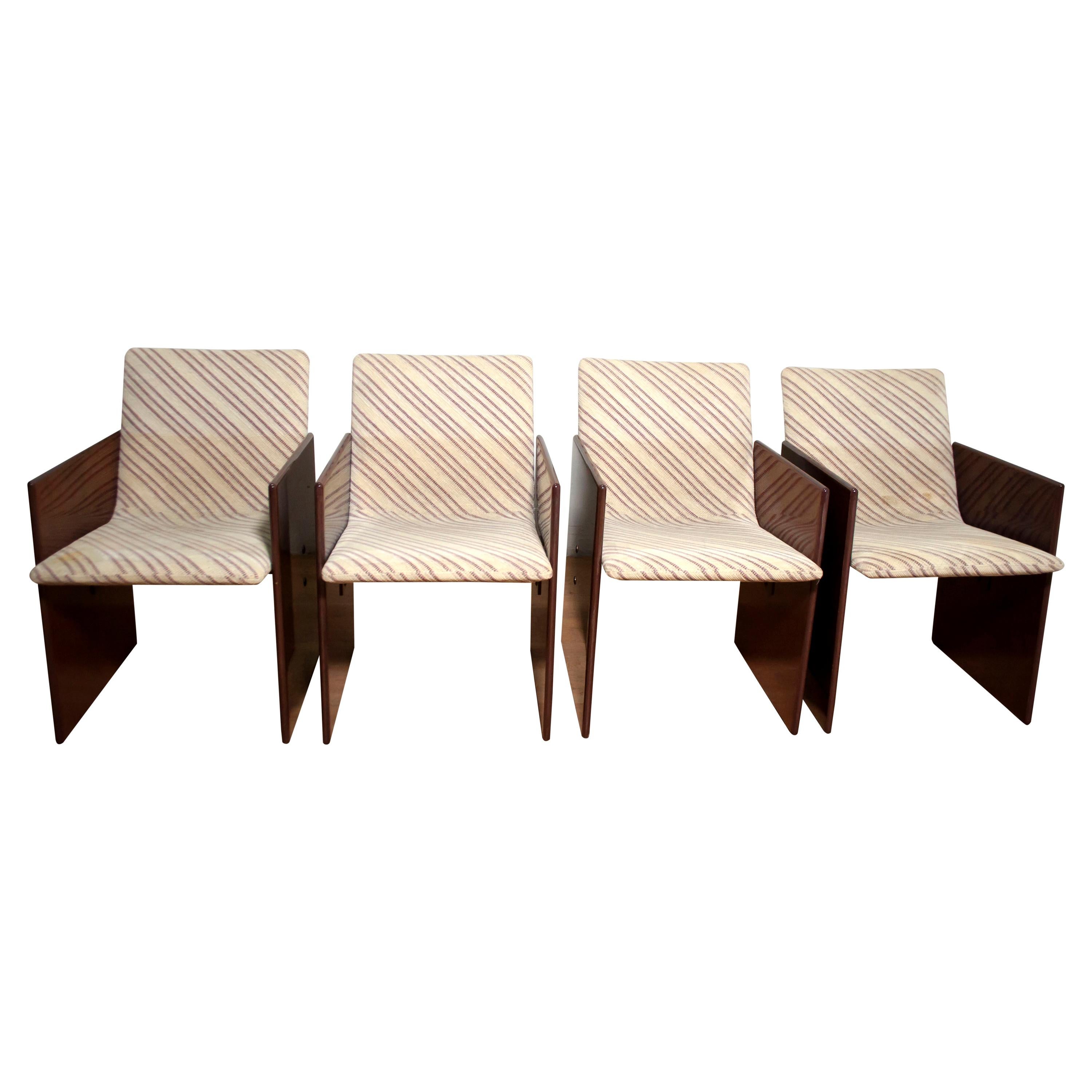 Italienische Giovanni Offredi-Esszimmerstühle aus Nussbaumholz mit Missoni-Stoff von Saporiti, 1970