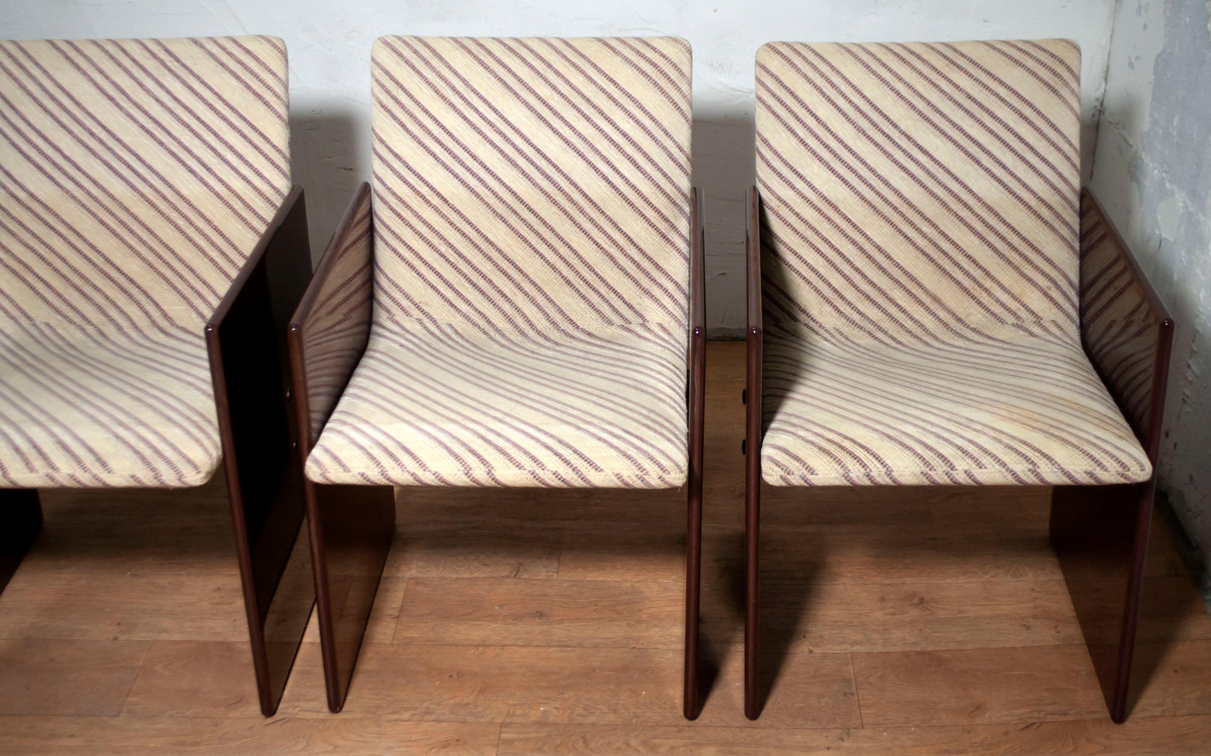 Modern Giovanni Offredi Italian Dining Chairs Missoni Fabric by Saporiti 1970 Walnut