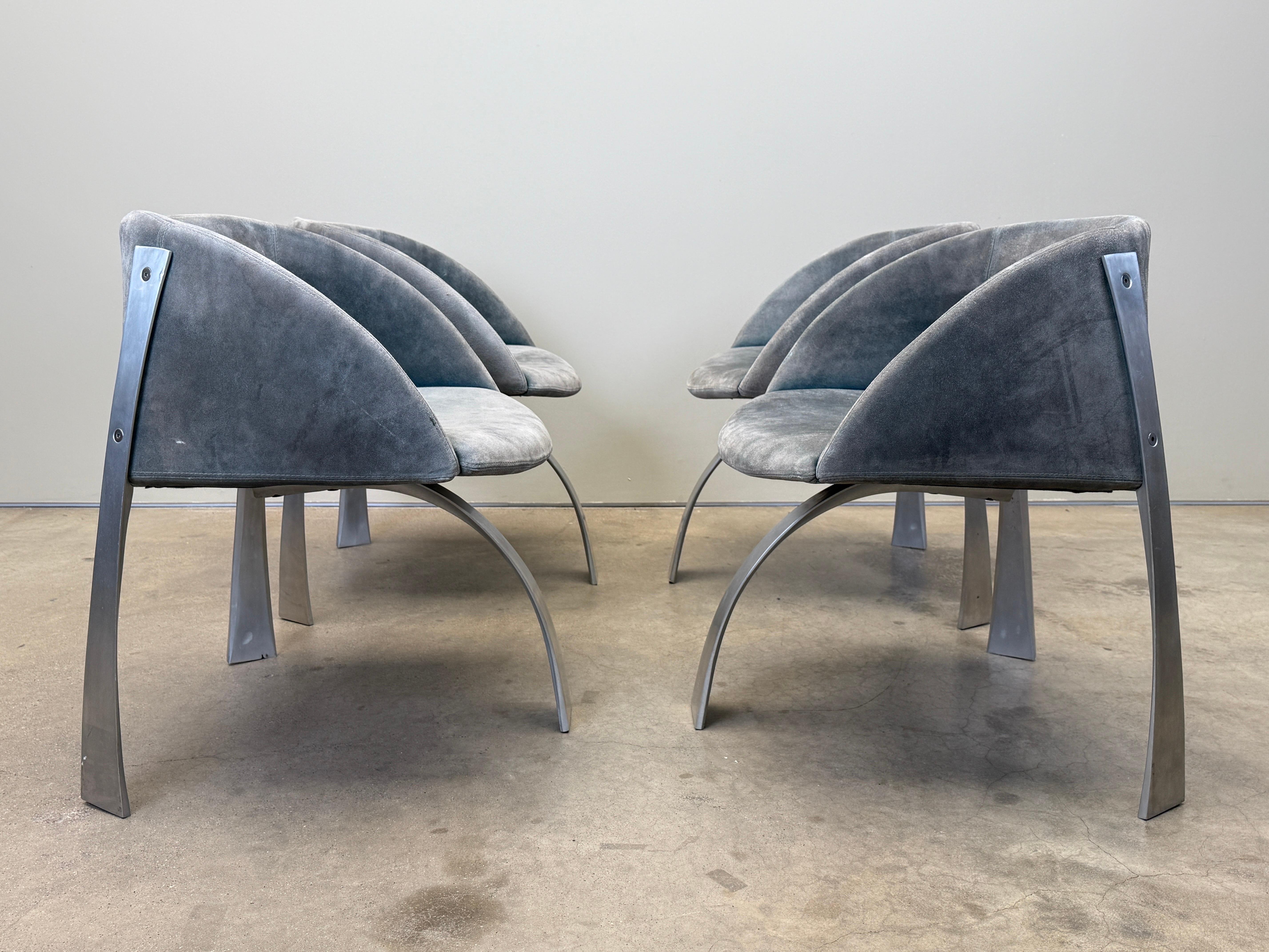 Suede Giovanni Offredi P80 armchairs for Saporiti Italy 1973 For Sale