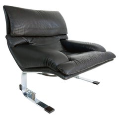 Giovanni Offredi Saporiti Italia Onda Wave Chair, Black Leather, Chrome