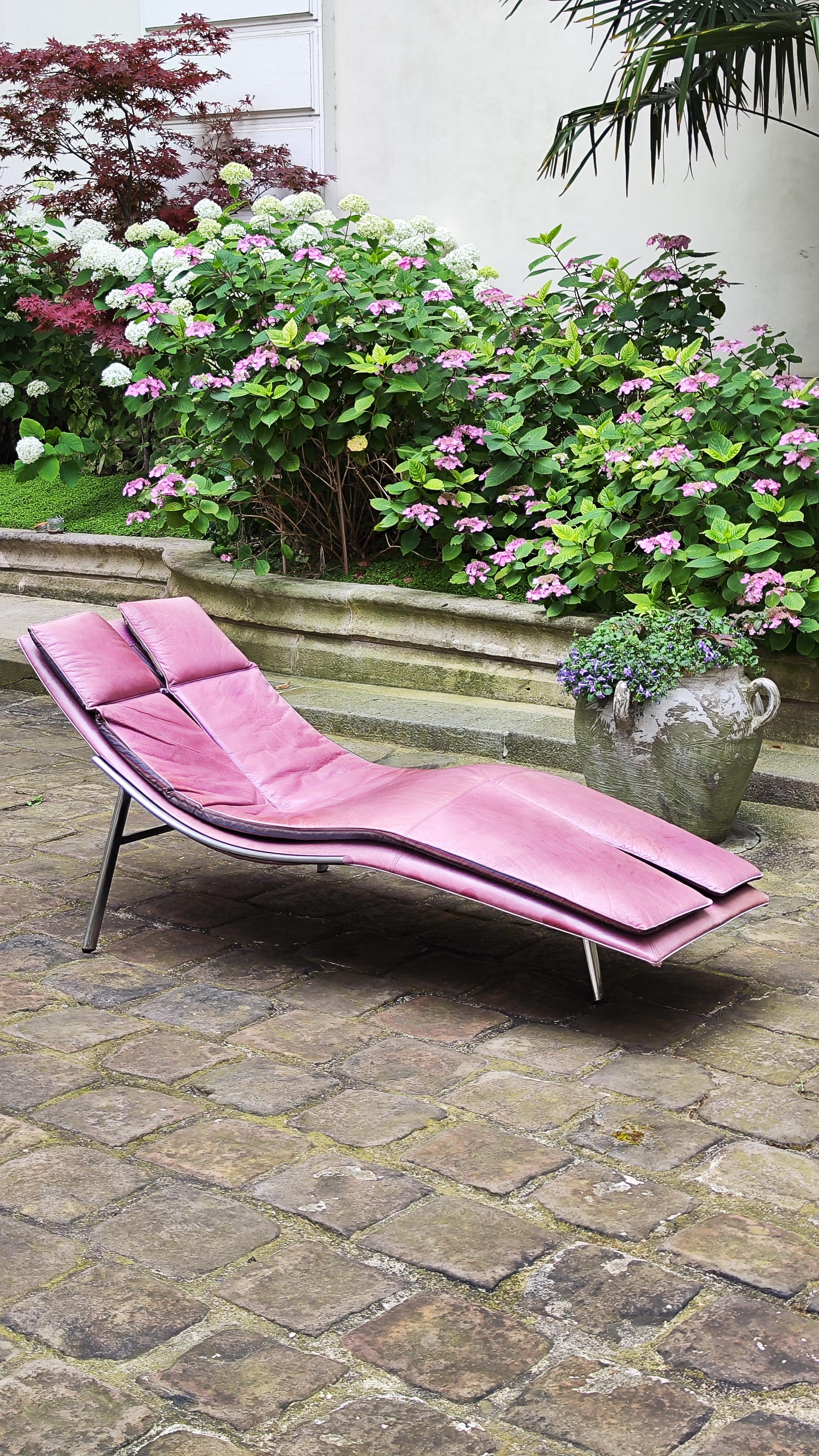 Metal Giovanni Offredi, Saporiti, Leather Armchair 1970s, 1980s Vintage, Italy For Sale