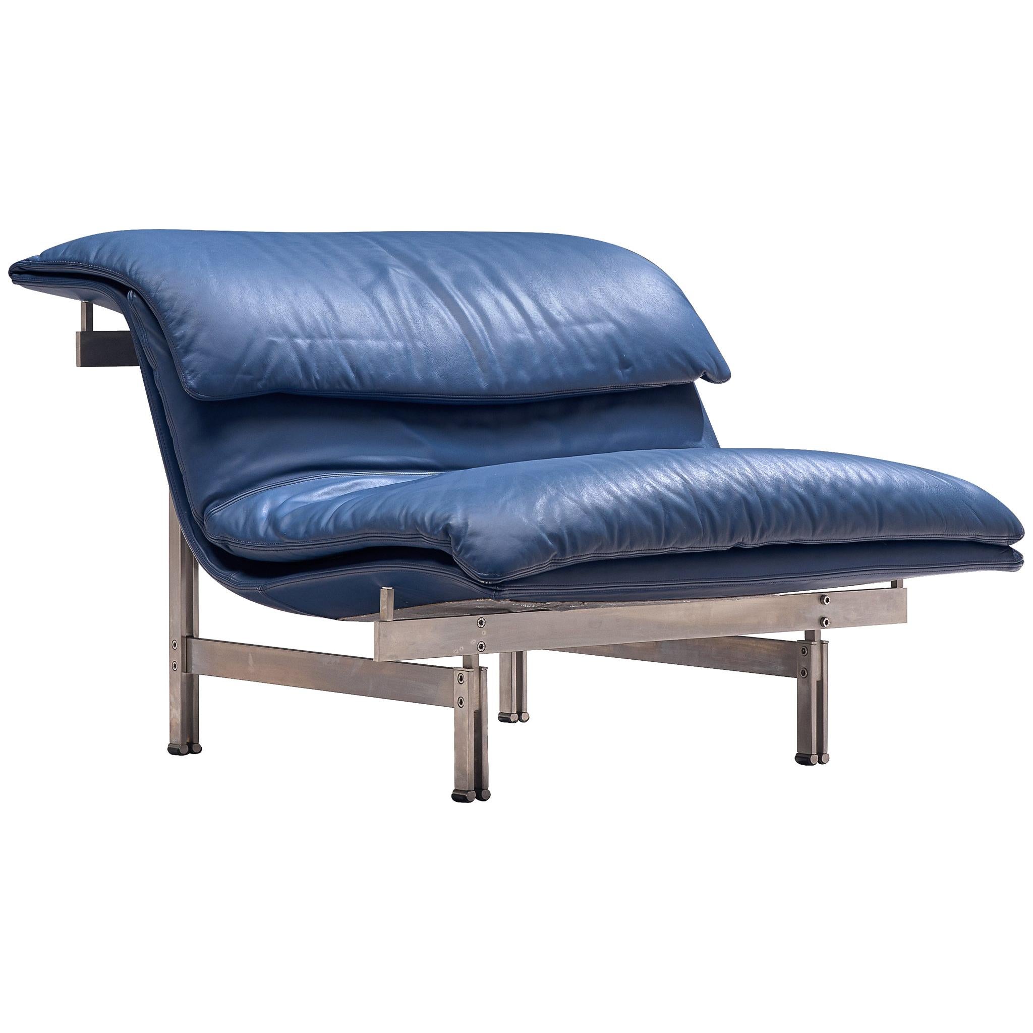 Giovanni Offredi 'Wave' Lounge Chair in Night Blue Leather