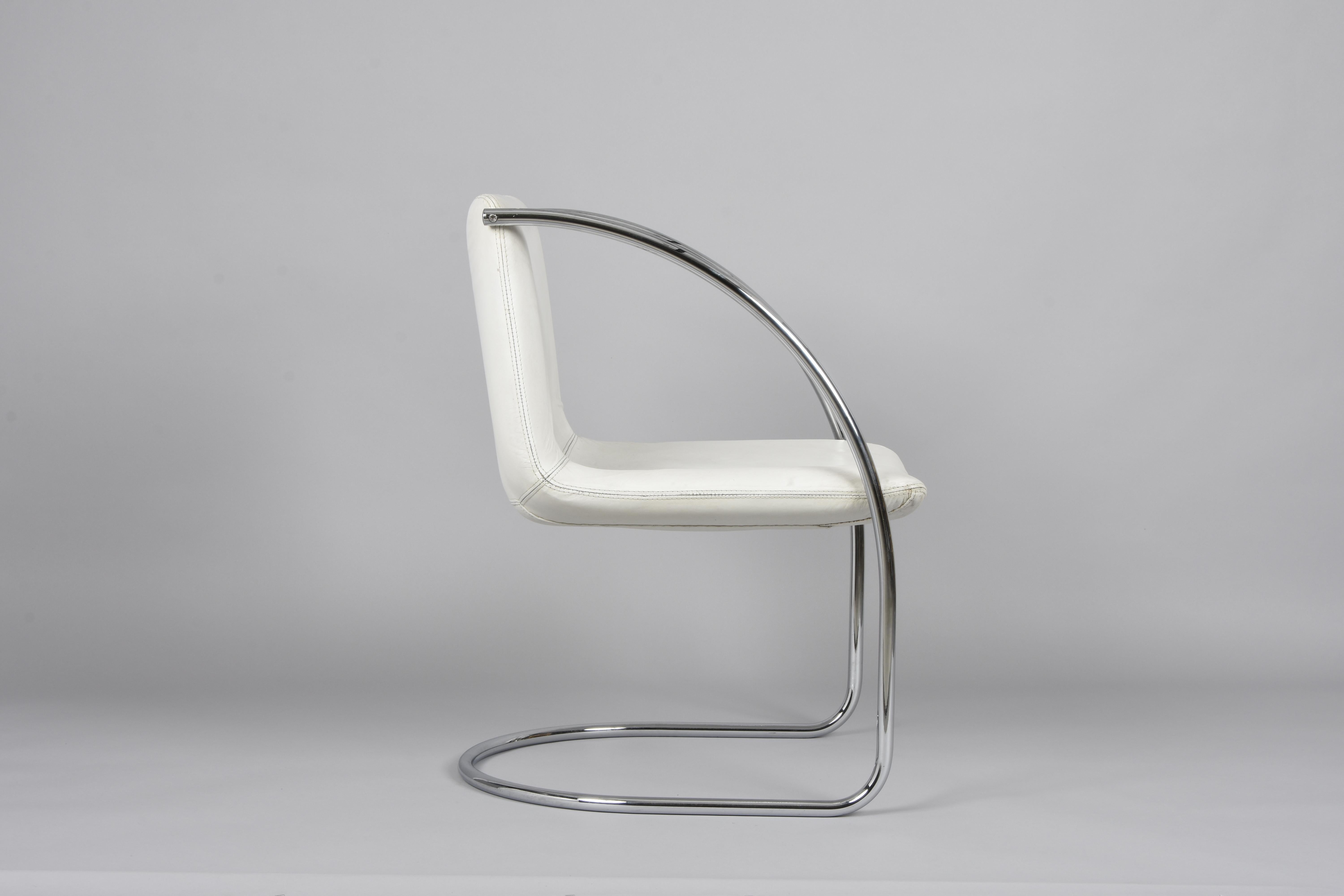 Giovanni Offredi Weiße „Lens“-Stühle aus Leder und Stahl für Saporiti, Italien, 1968 im Angebot 5