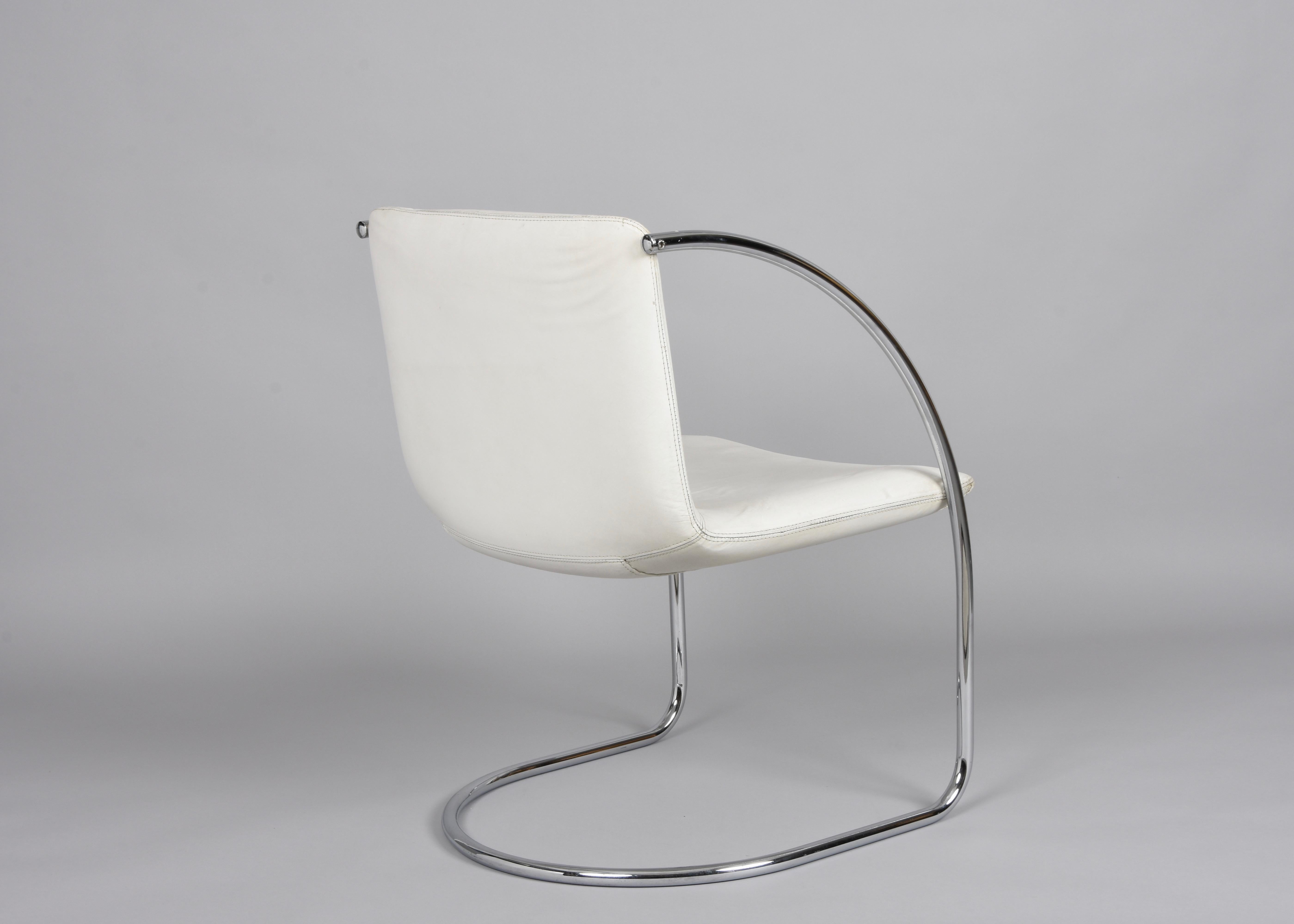 Giovanni Offredi Weiße „Lens“-Stühle aus Leder und Stahl für Saporiti, Italien, 1968 im Angebot 7