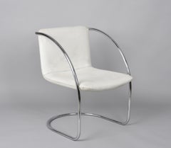 Giovanni Offredi White Leather and Steel "Lens" Chairs for Saporiti, Italy, 1968