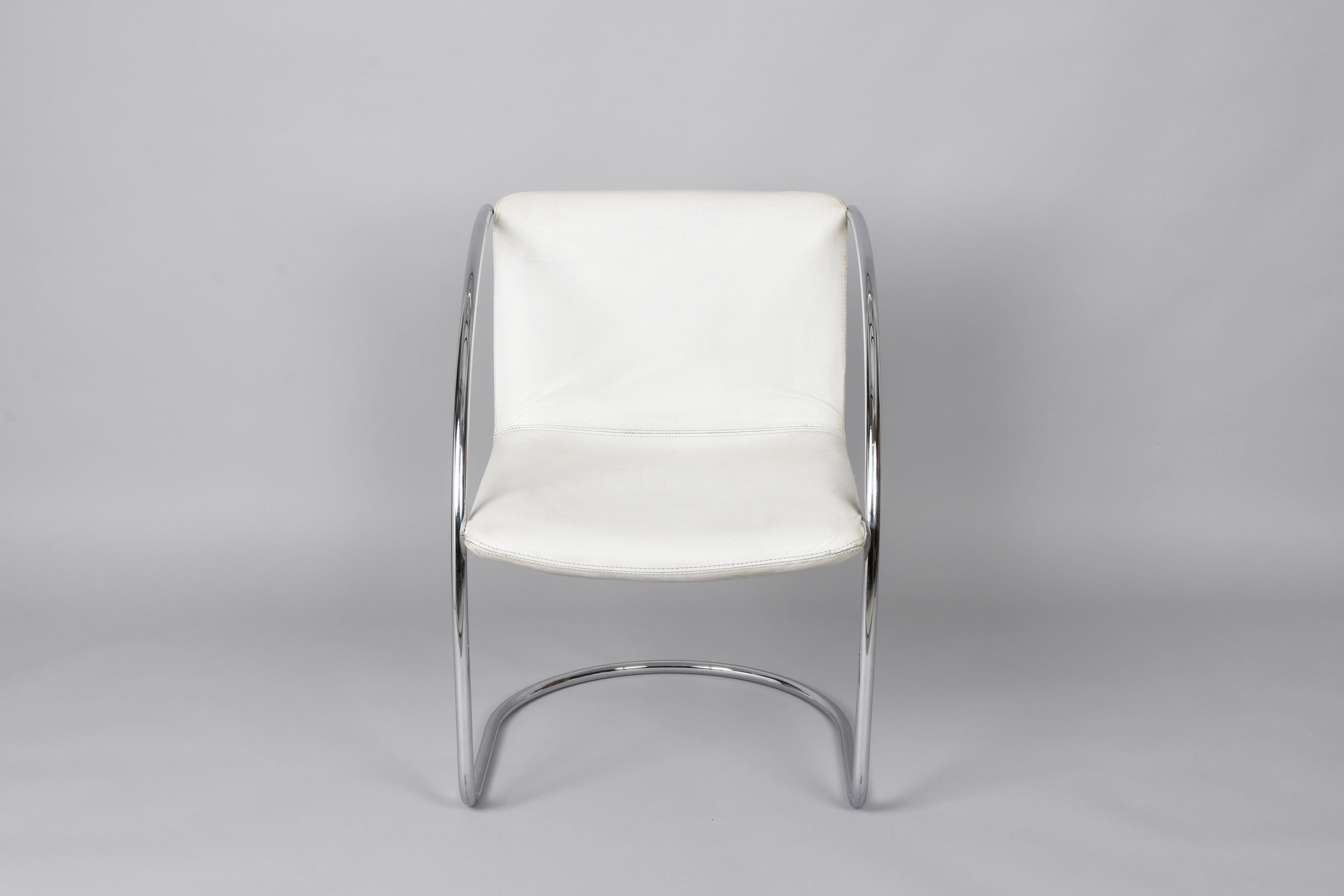 Mid-Century Modern Giovanni Offredi White Leather and Steel 