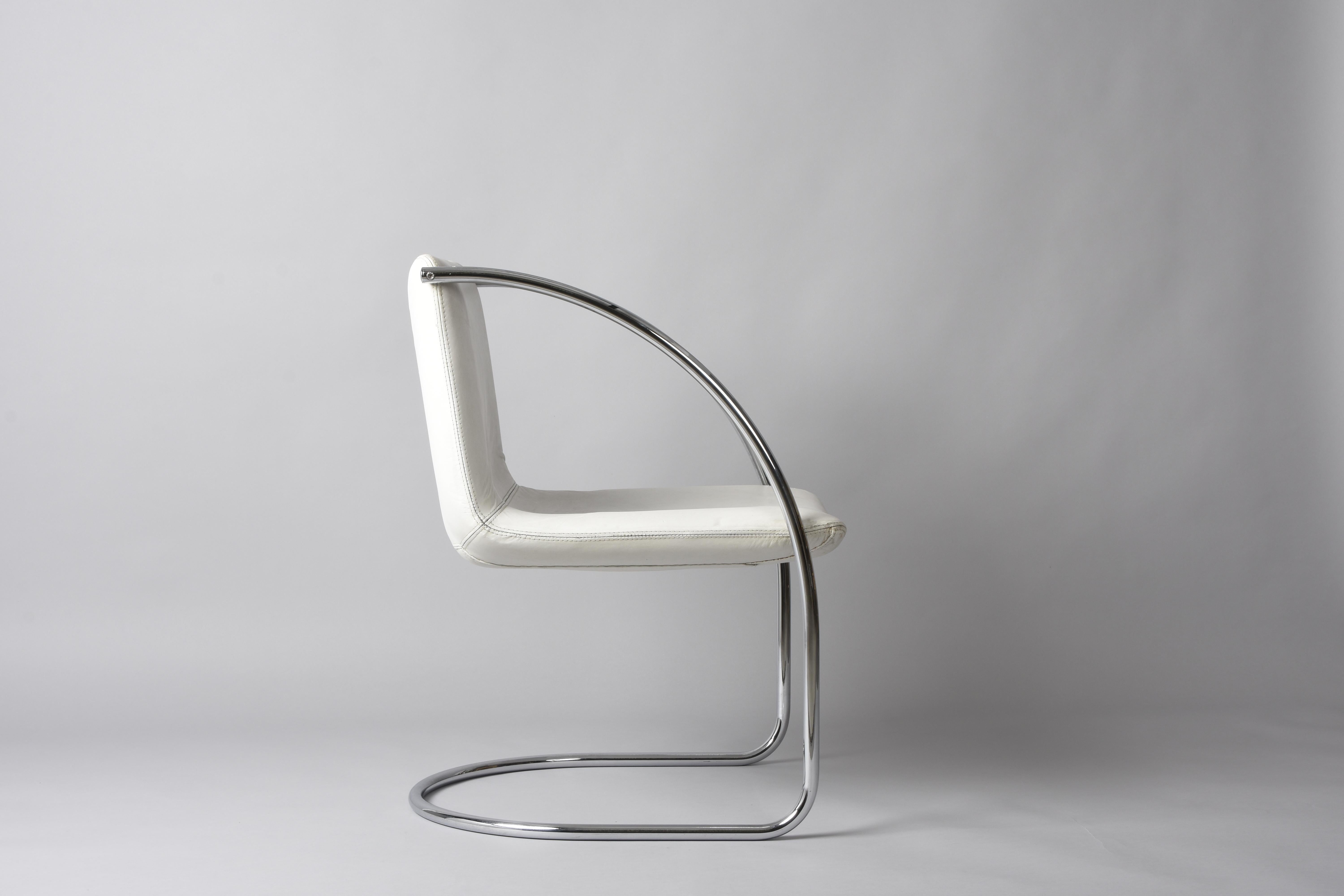Giovanni Offredi Weiße „Lens“-Stühle aus Leder und Stahl für Saporiti, Italien, 1968 im Zustand „Gut“ im Angebot in Roma, IT