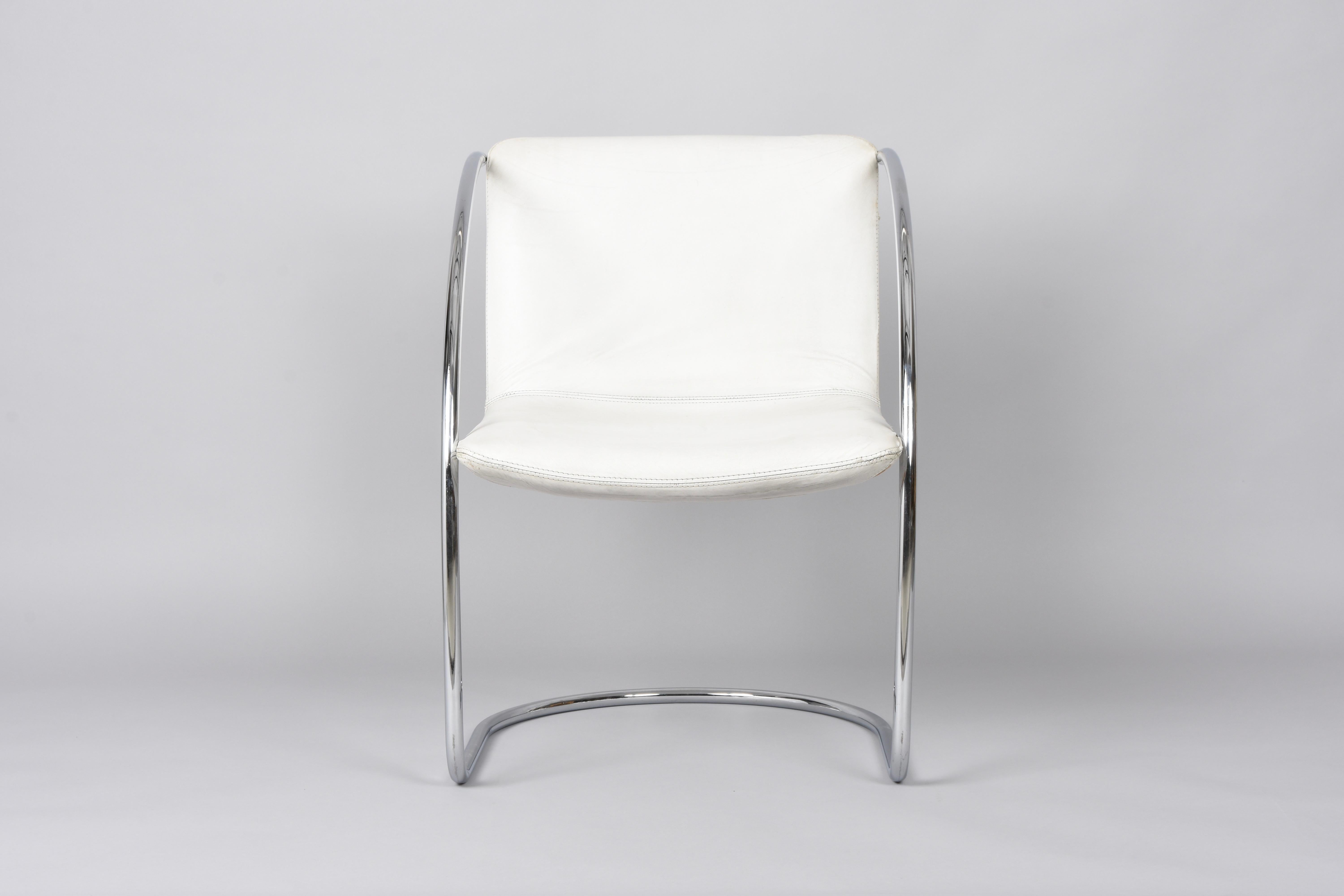 Mid-20th Century Giovanni Offredi White Leather and Steel 