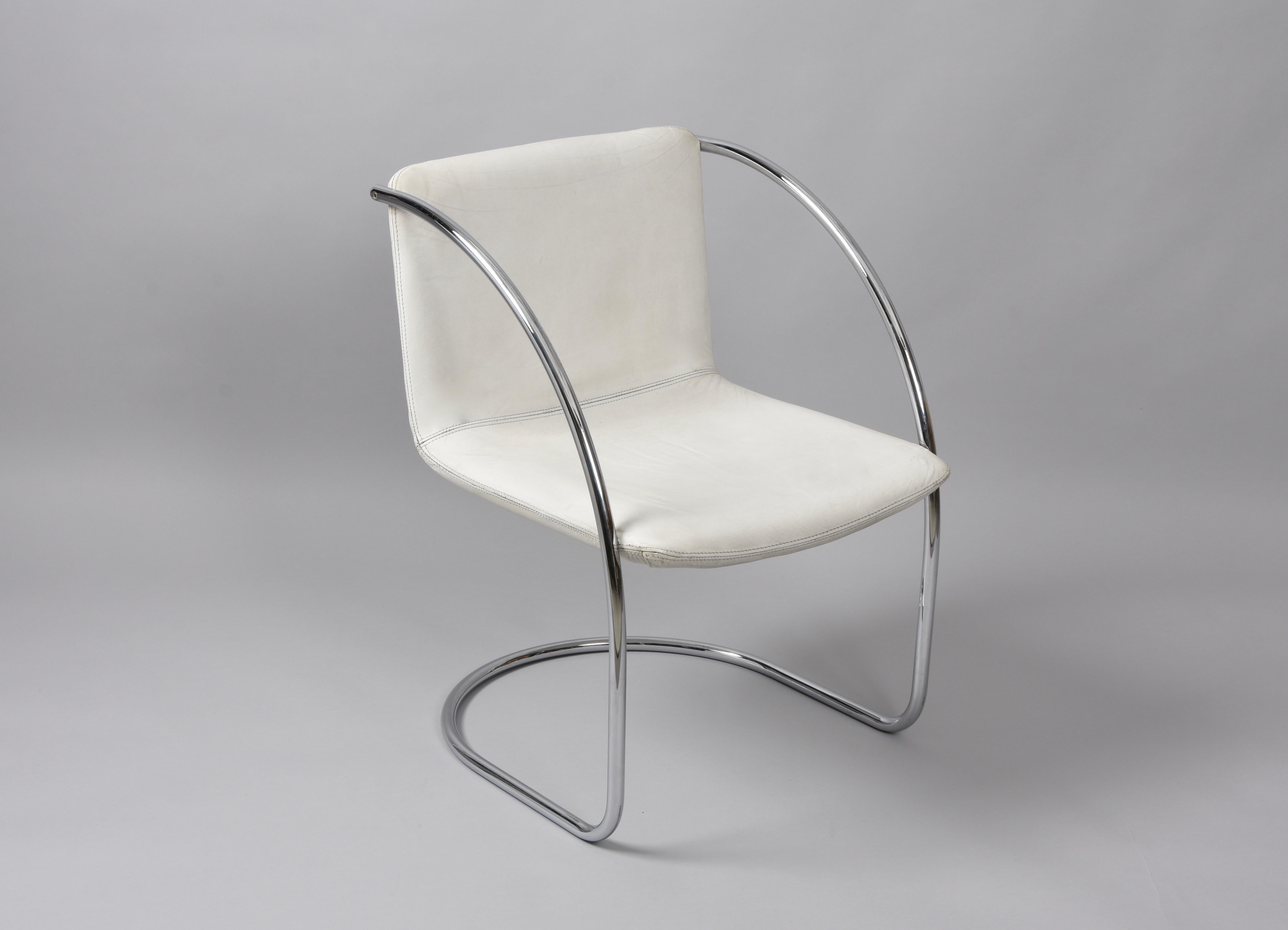 Giovanni Offredi Weiße „Lens“-Stühle aus Leder und Stahl für Saporiti, Italien, 1968 im Angebot 2