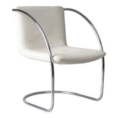 Giovanni Offredi White Leather and Steel "Lens" Chairs for Saporiti, Italy, 1968
