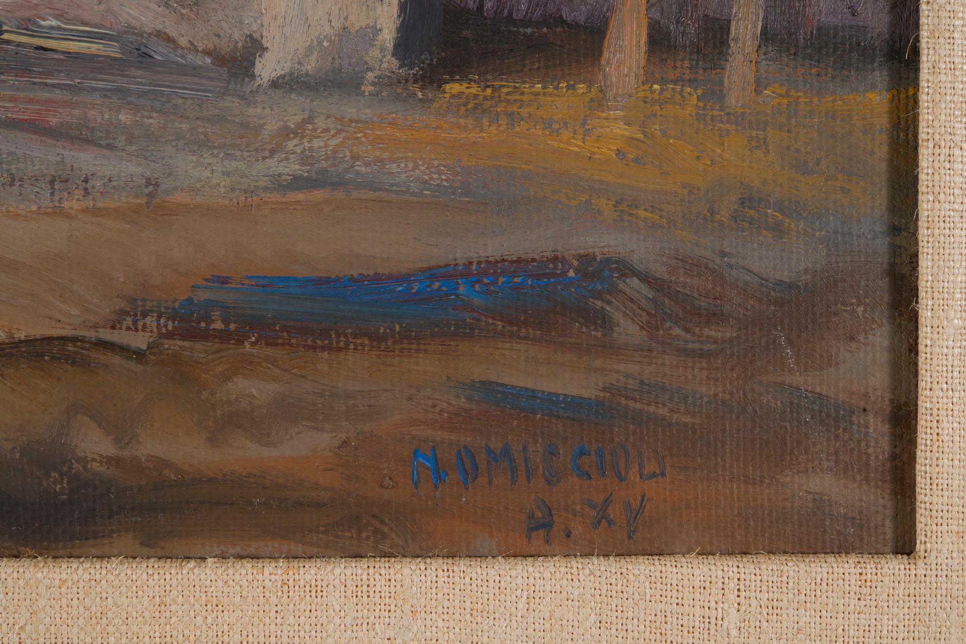 1930er Jahre Italienische signierte und archivierte römische Landschaft (Braun), Landscape Painting, von Giovanni Omiccioli