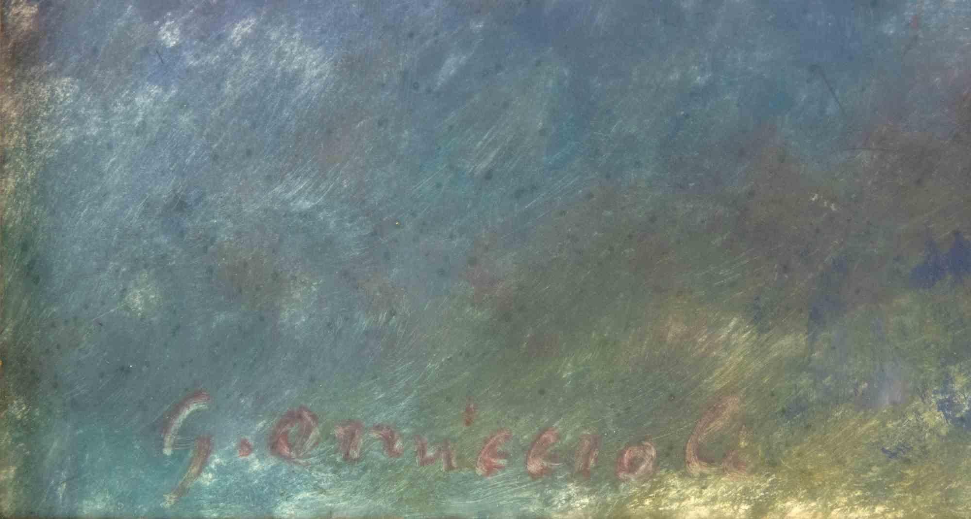 Paesaggio con casa rossa - Pittura a olio di Giovanni Omiccioli - Metà del XX secolo in vendita 1