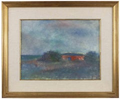 Paysage avec maison rouge - Peinture à l'huile de Giovanni Omiccioli - Milieu du 20e siècle
