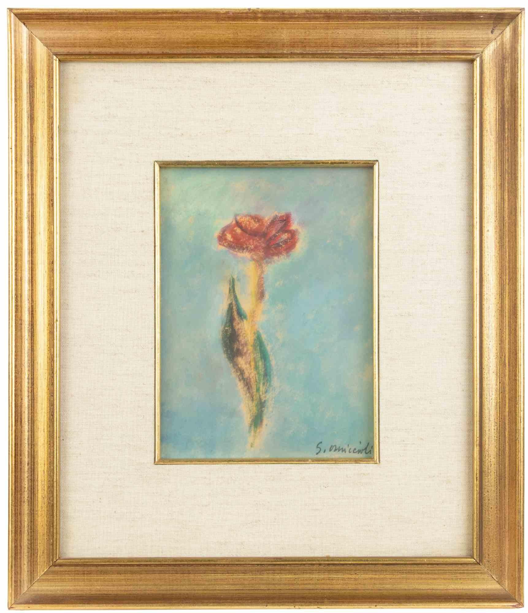 Rose - Oil Painting by Giovanni Omiccioli - Mid-20th Century For Sale 1