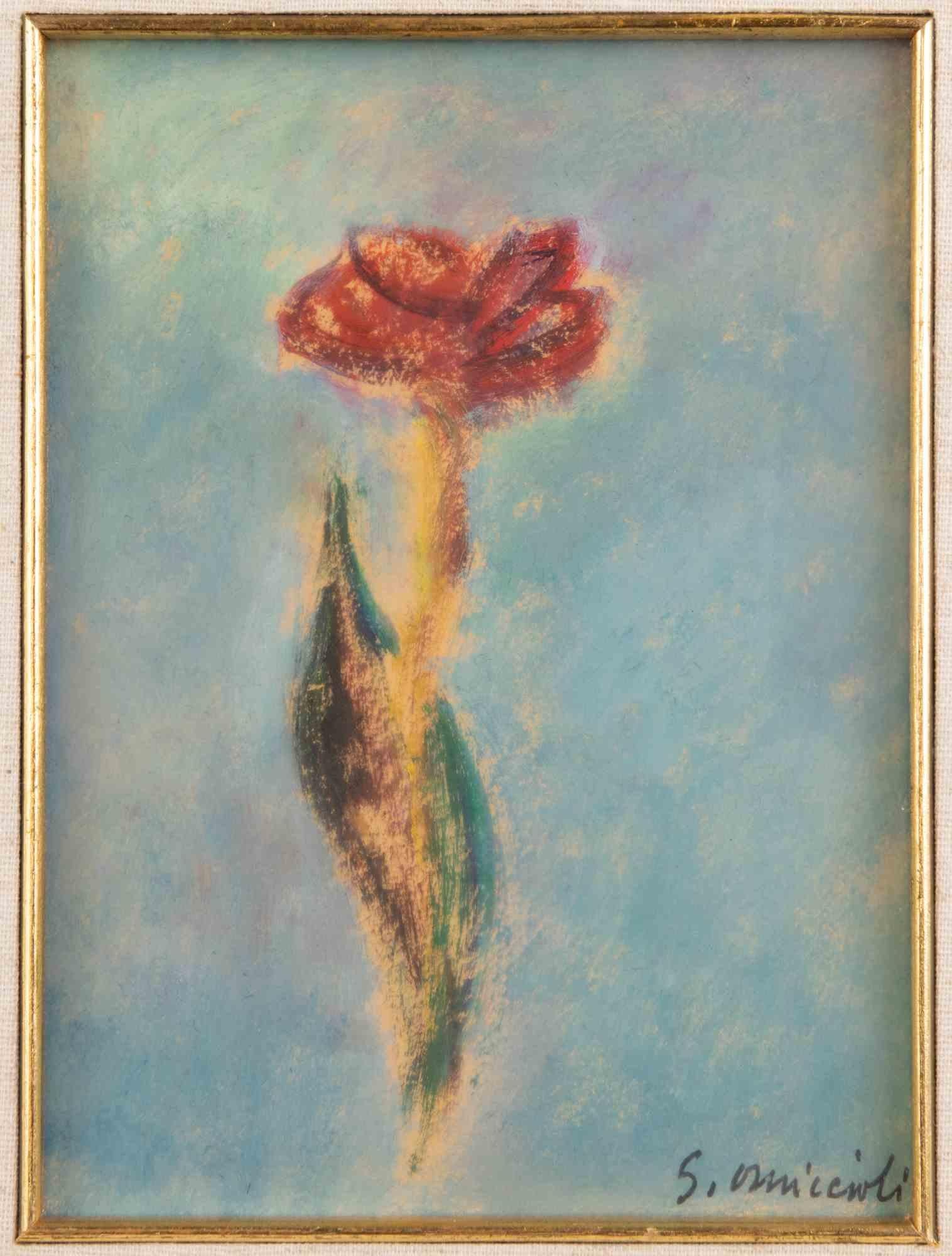 Rose is a modern artwork realized by Giovanni Omiccioli in the mid-20th century.

Mixed colored oil painting.

Hand signed on the lower margin.

Includes frame.